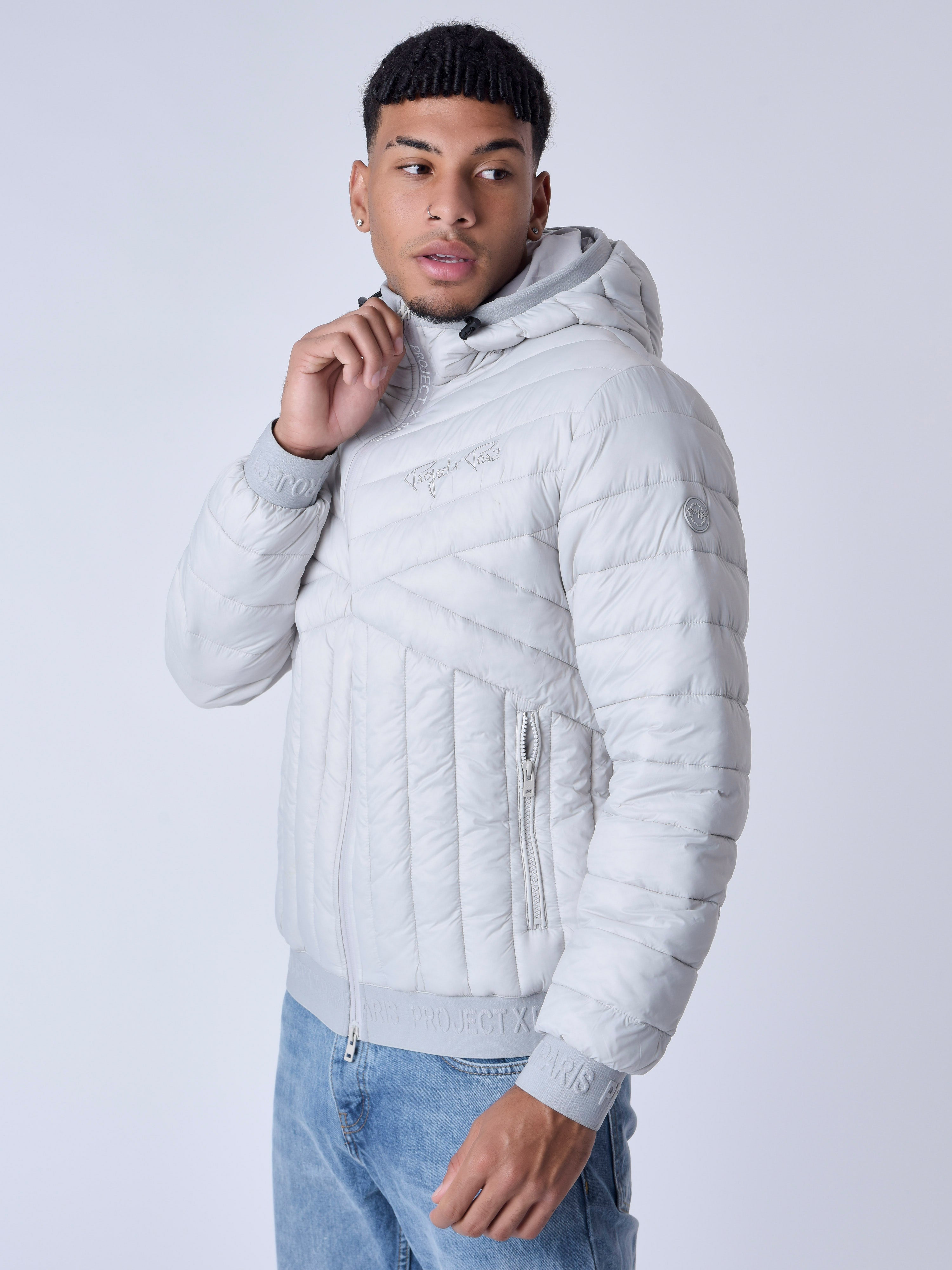 Geometric quilted down jacket-5
