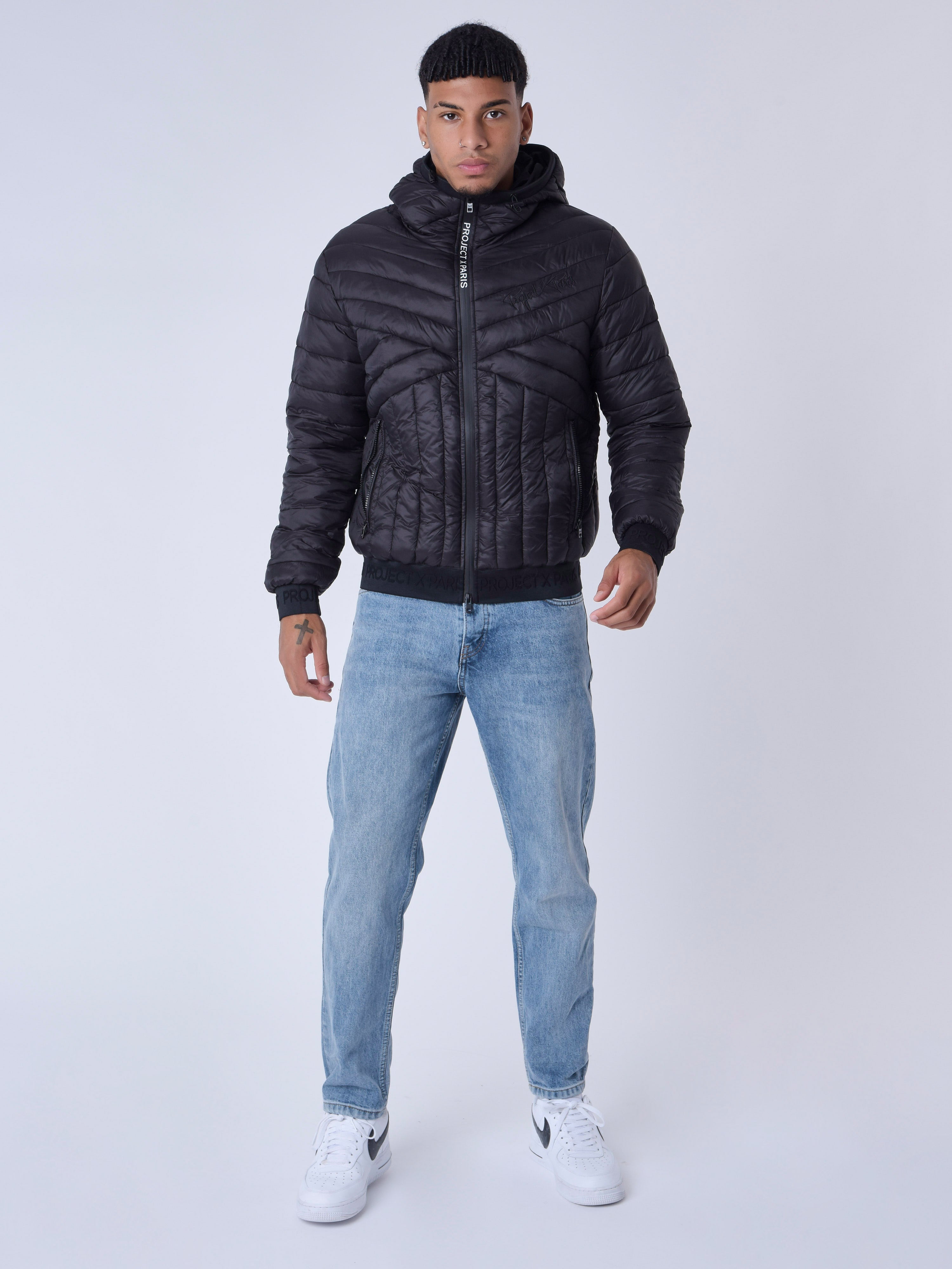 Geometric quilted down jacket-5