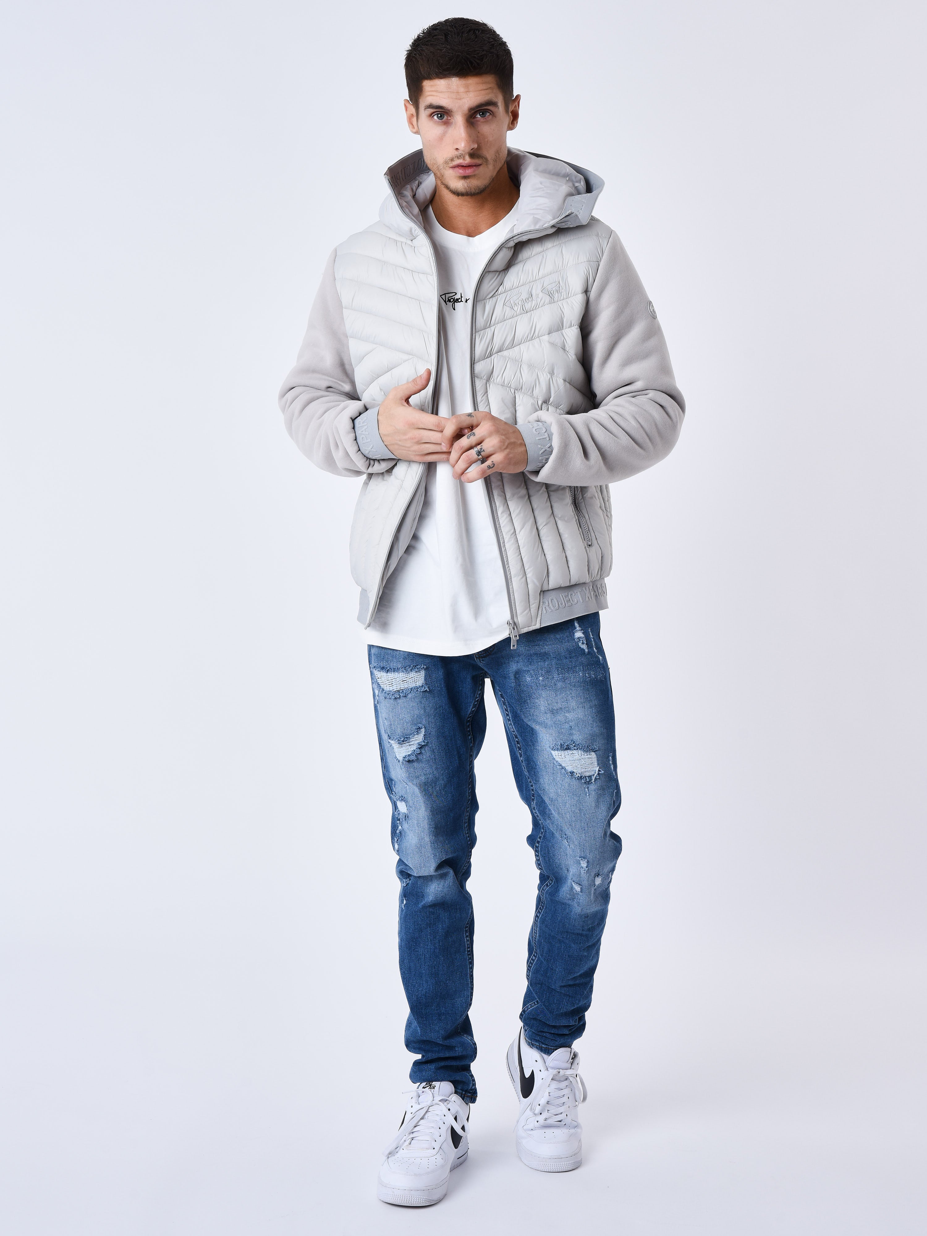 Geometric quilted two-tone puffer jacket-7