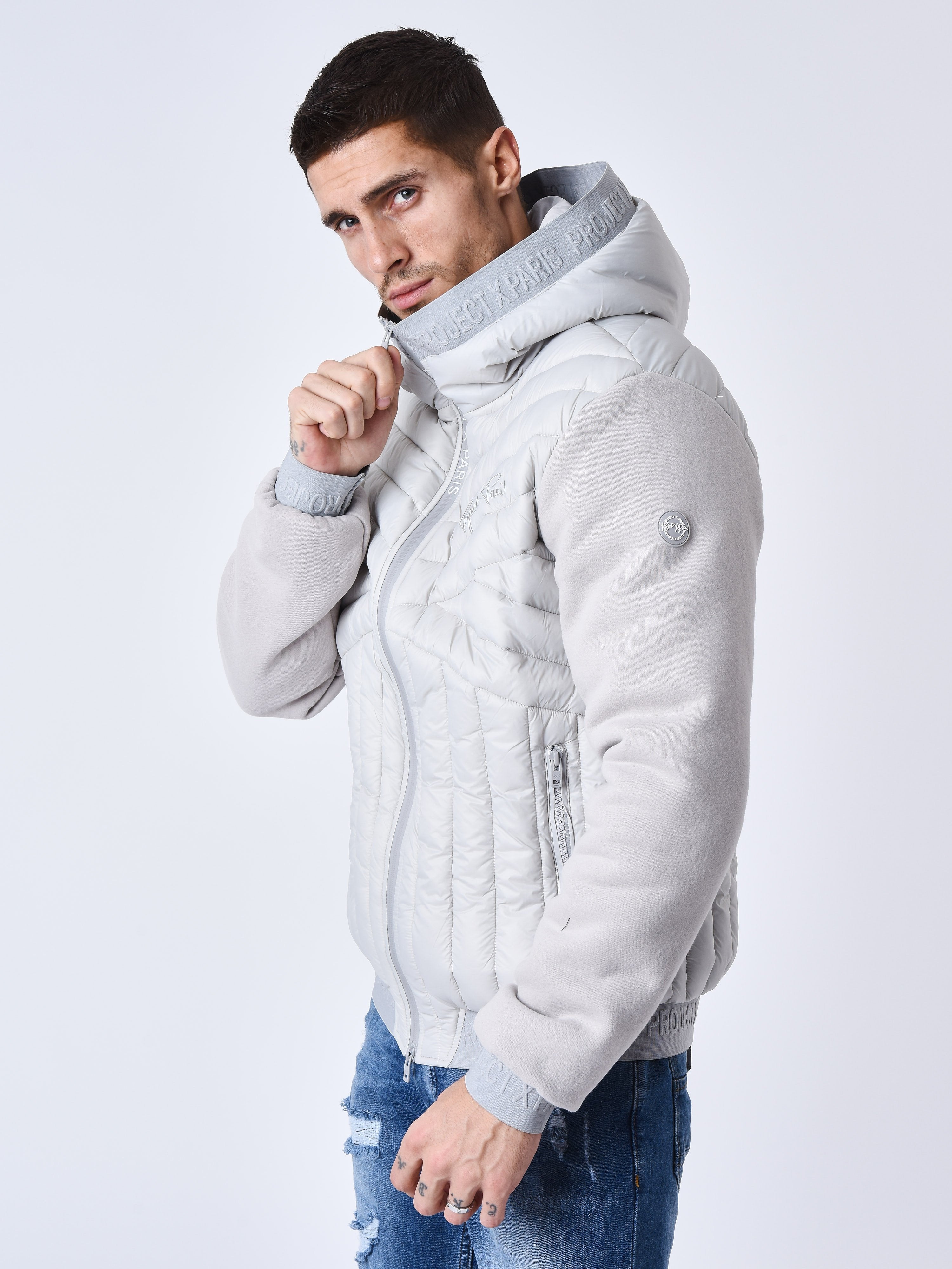 Geometric quilted two-tone puffer jacket-6
