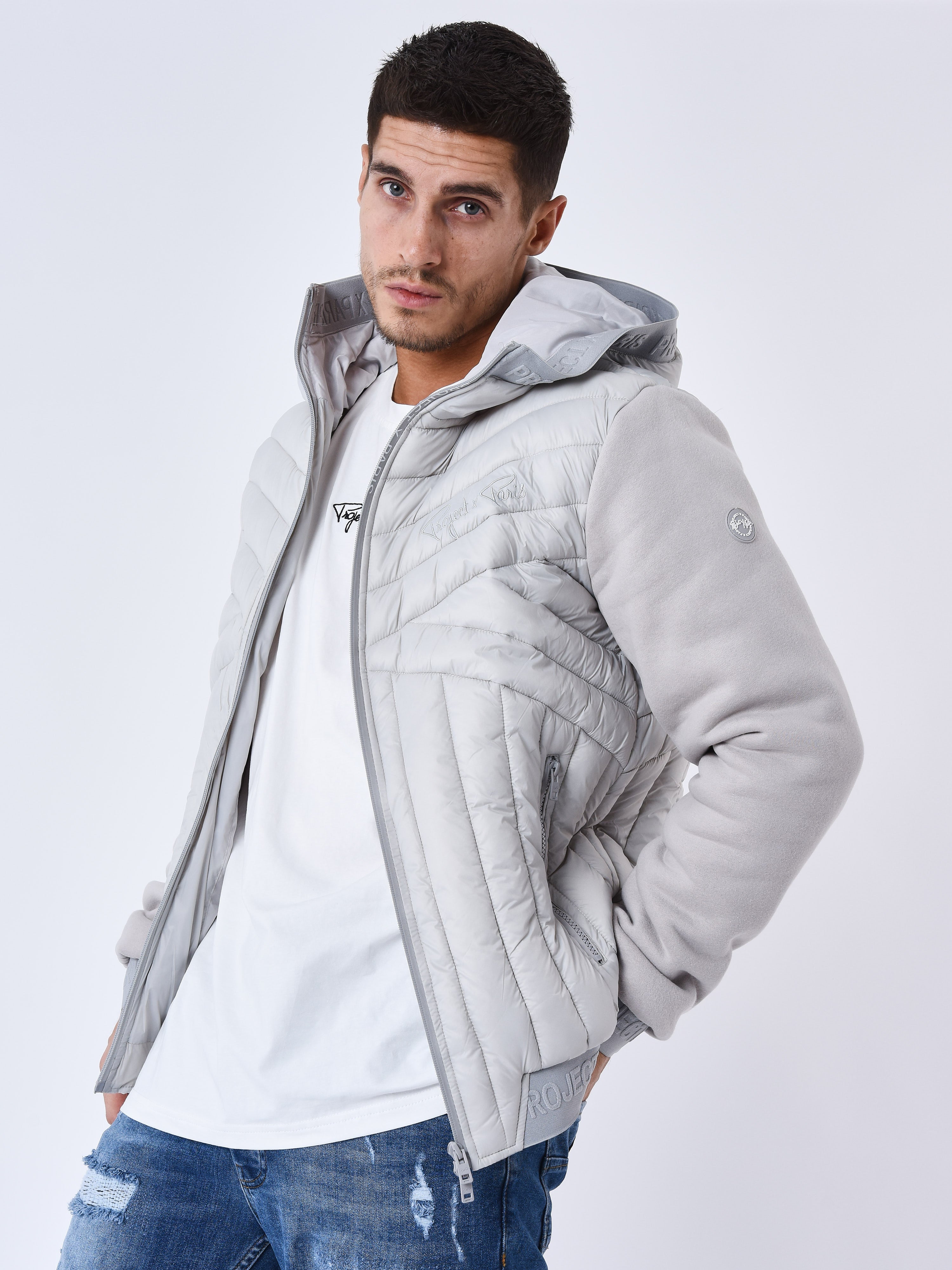 Geometric quilted two-tone puffer jacket-8