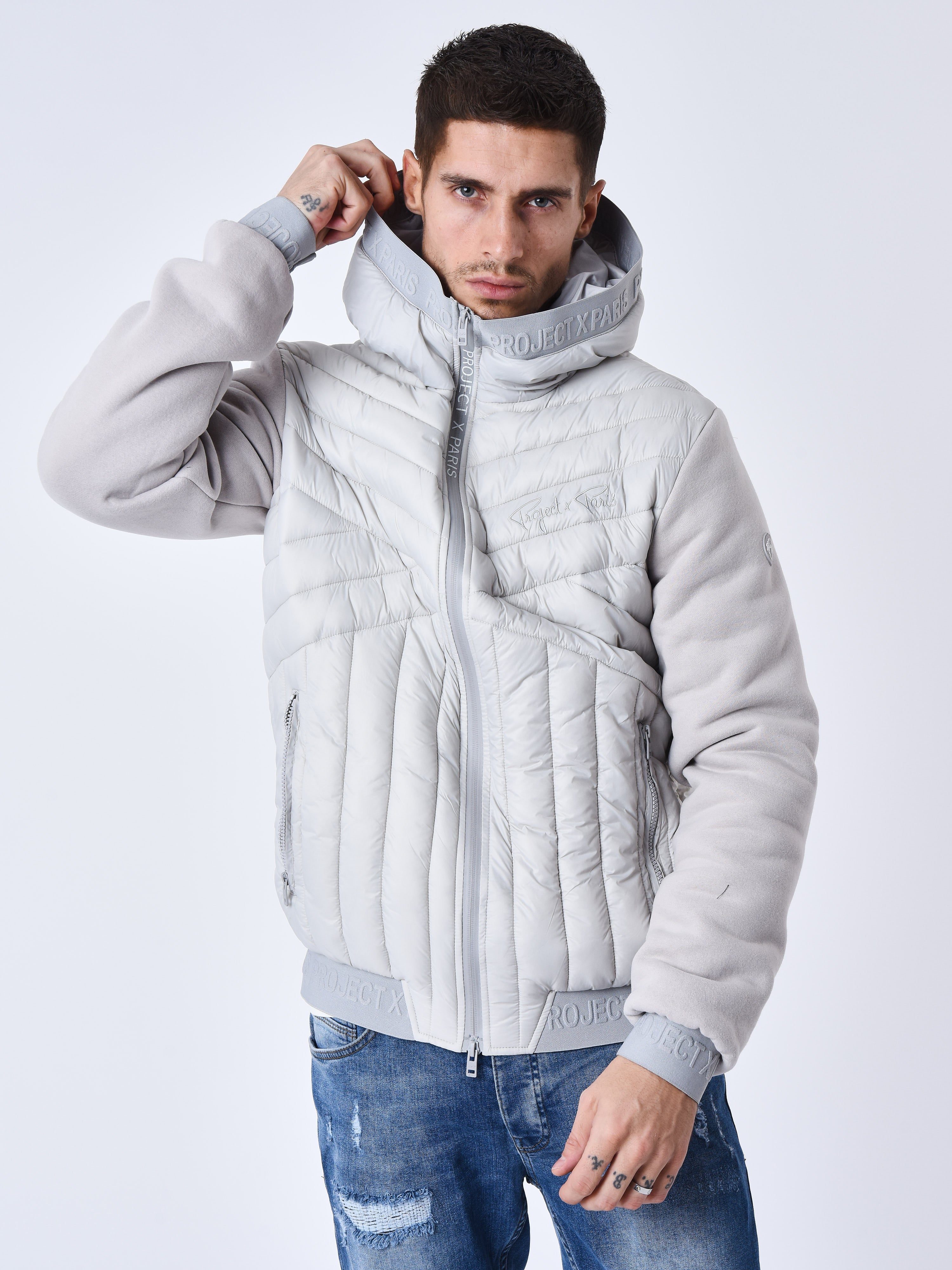 Geometric quilted two-tone puffer jacket-2