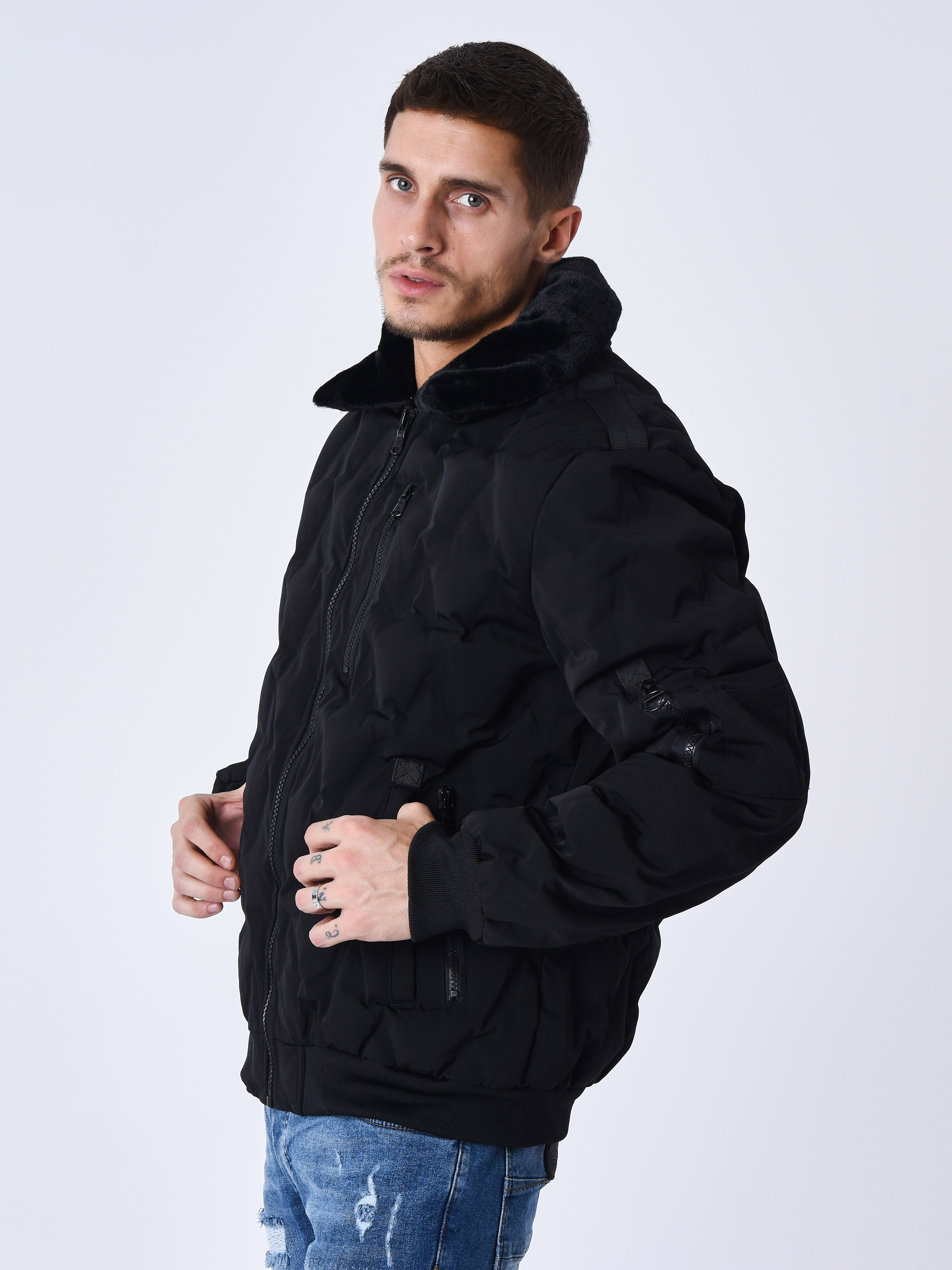 Veste matelassée col aviateur fourrure-4