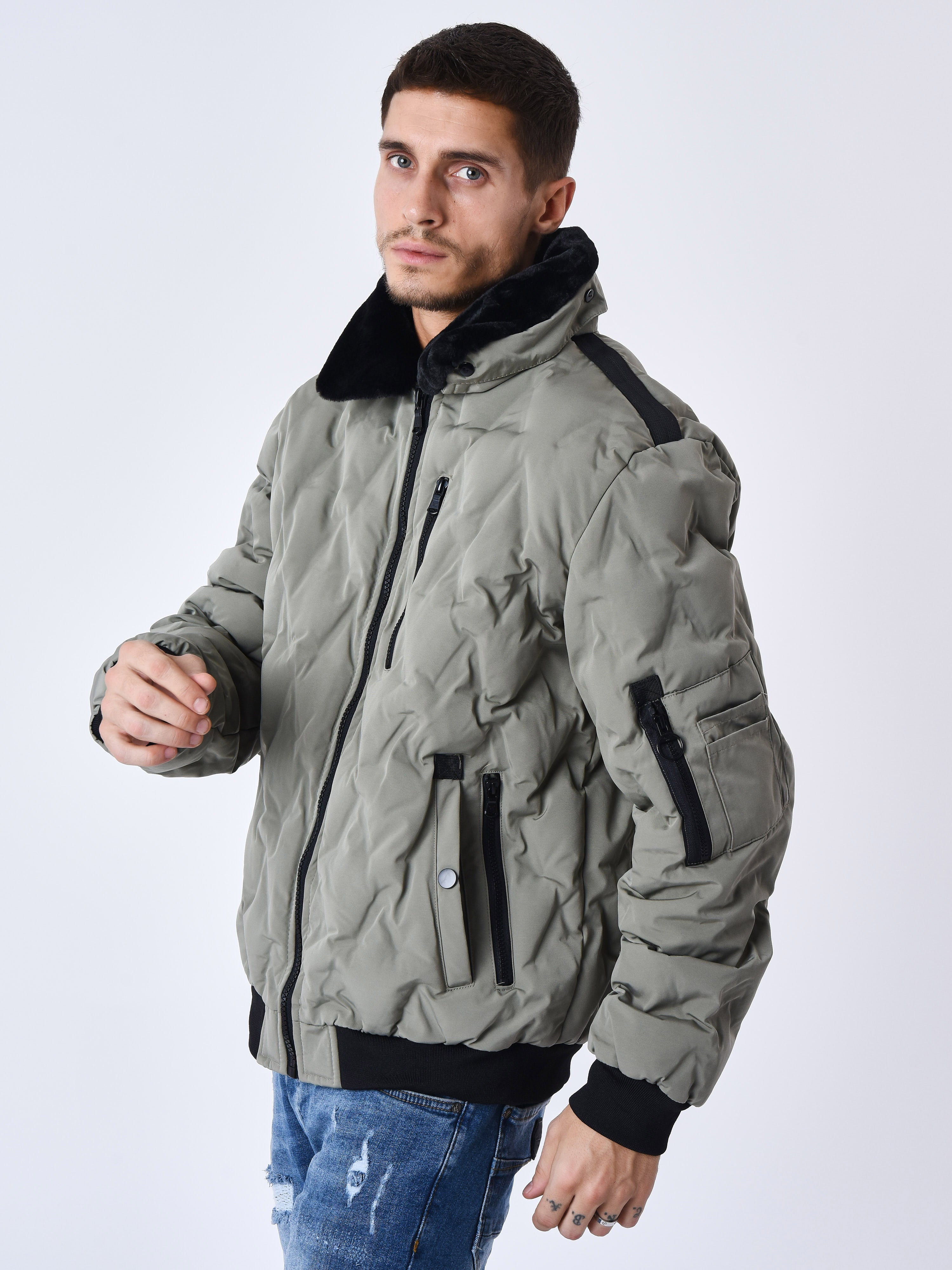 Veste matelassée col aviateur fourrure-4