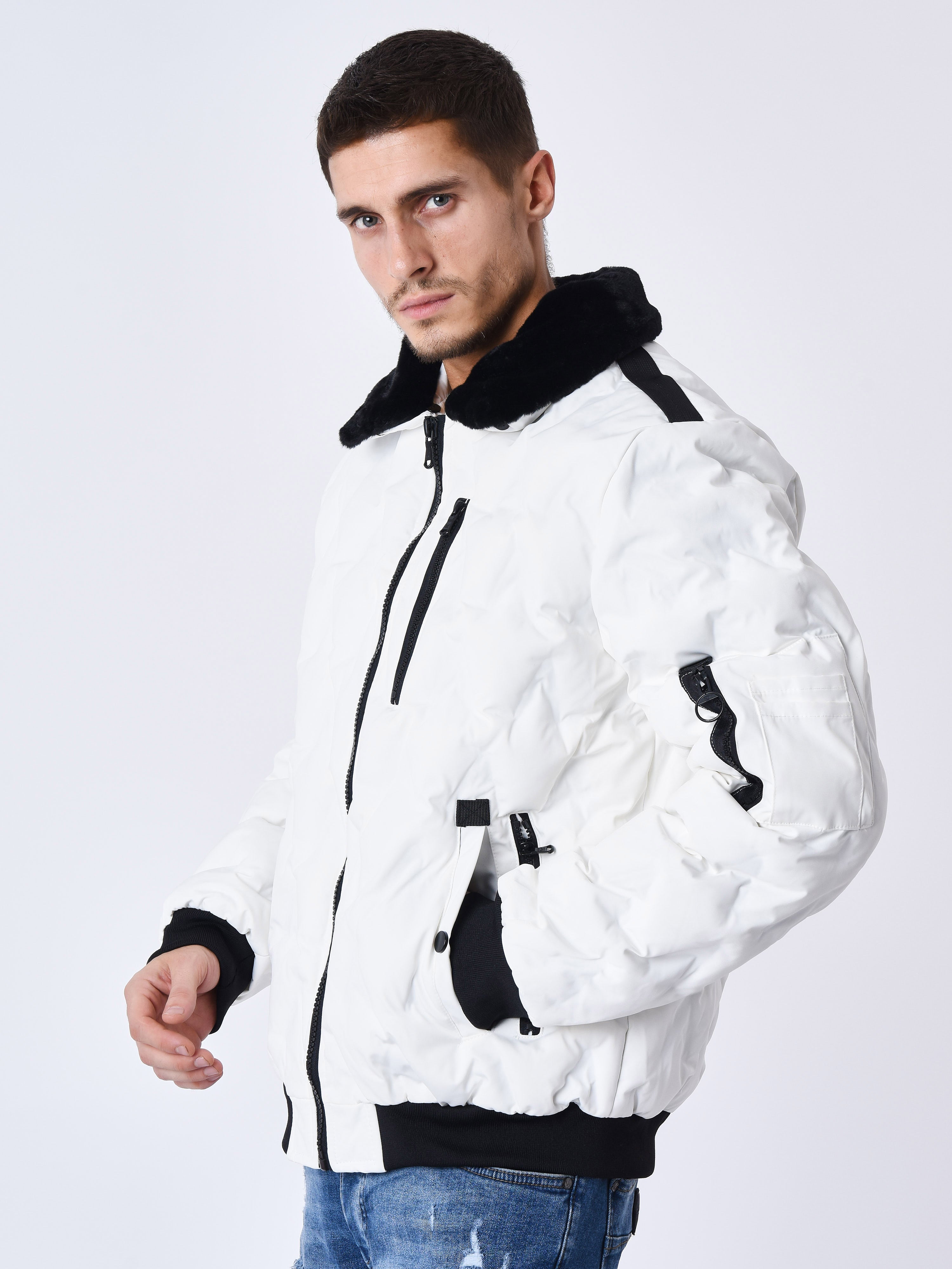 Veste matelassée col aviateur fourrure-4