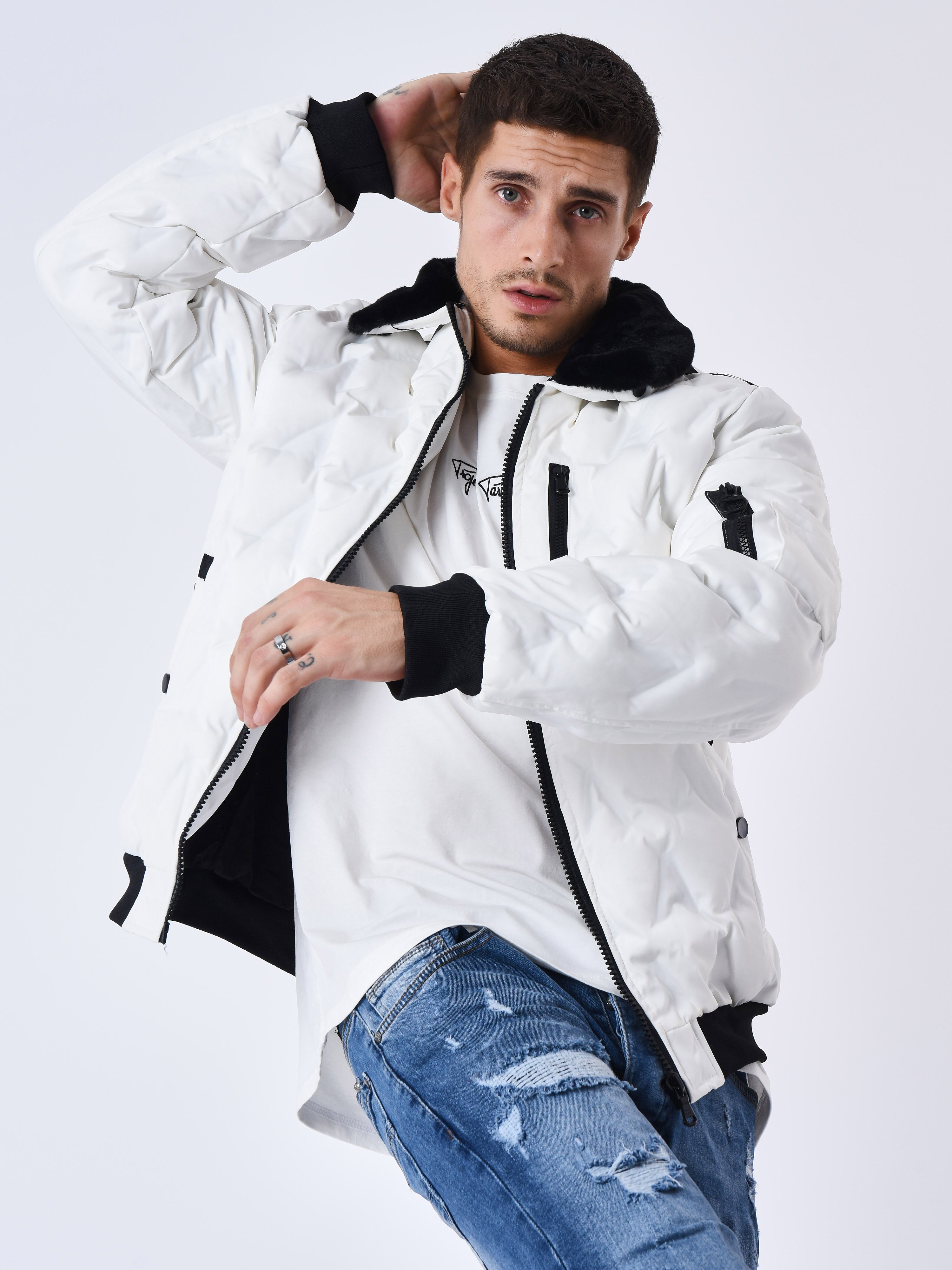 Veste matelassée col aviateur fourrure-8