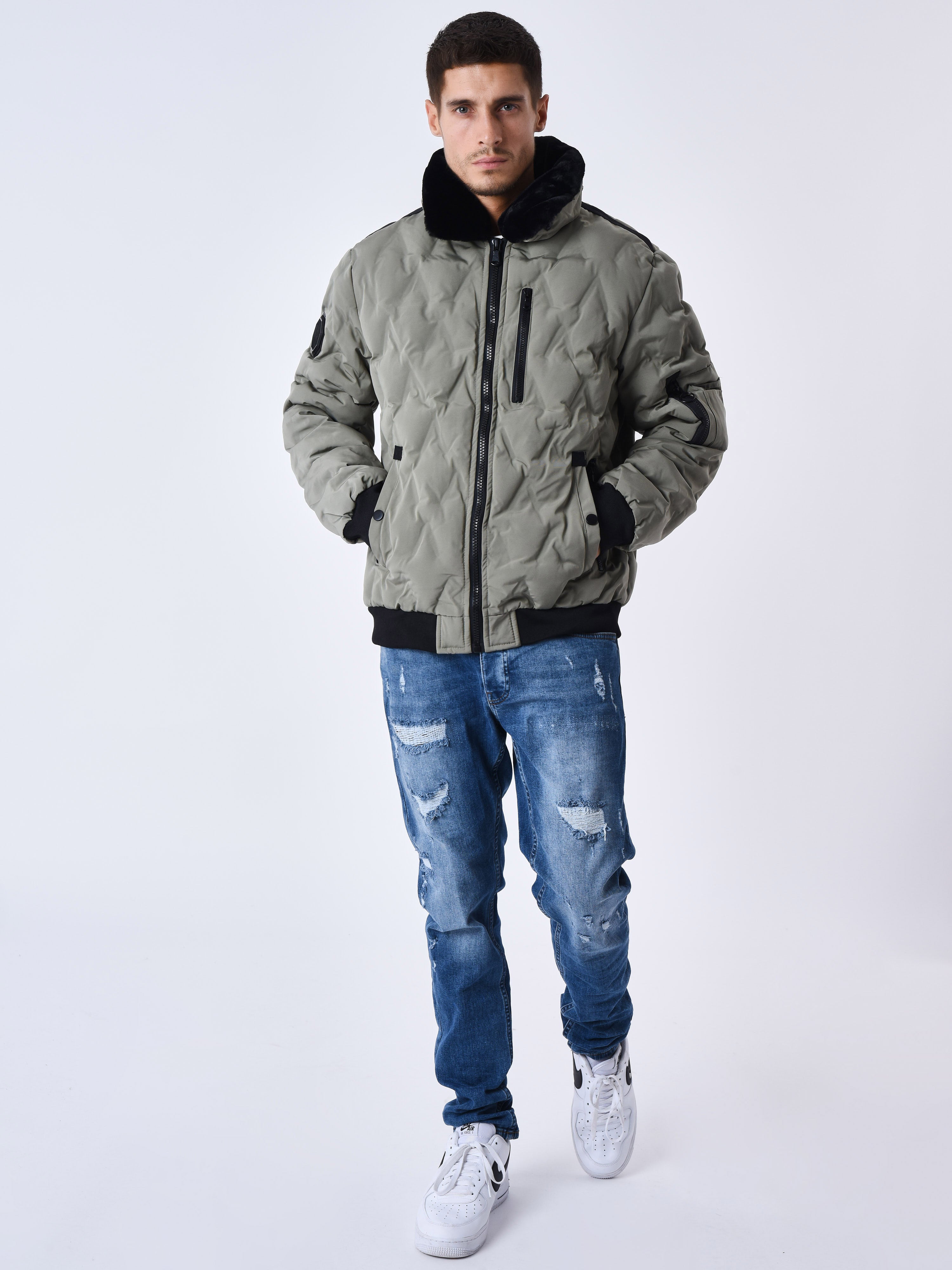 Veste matelassée col aviateur fourrure-3