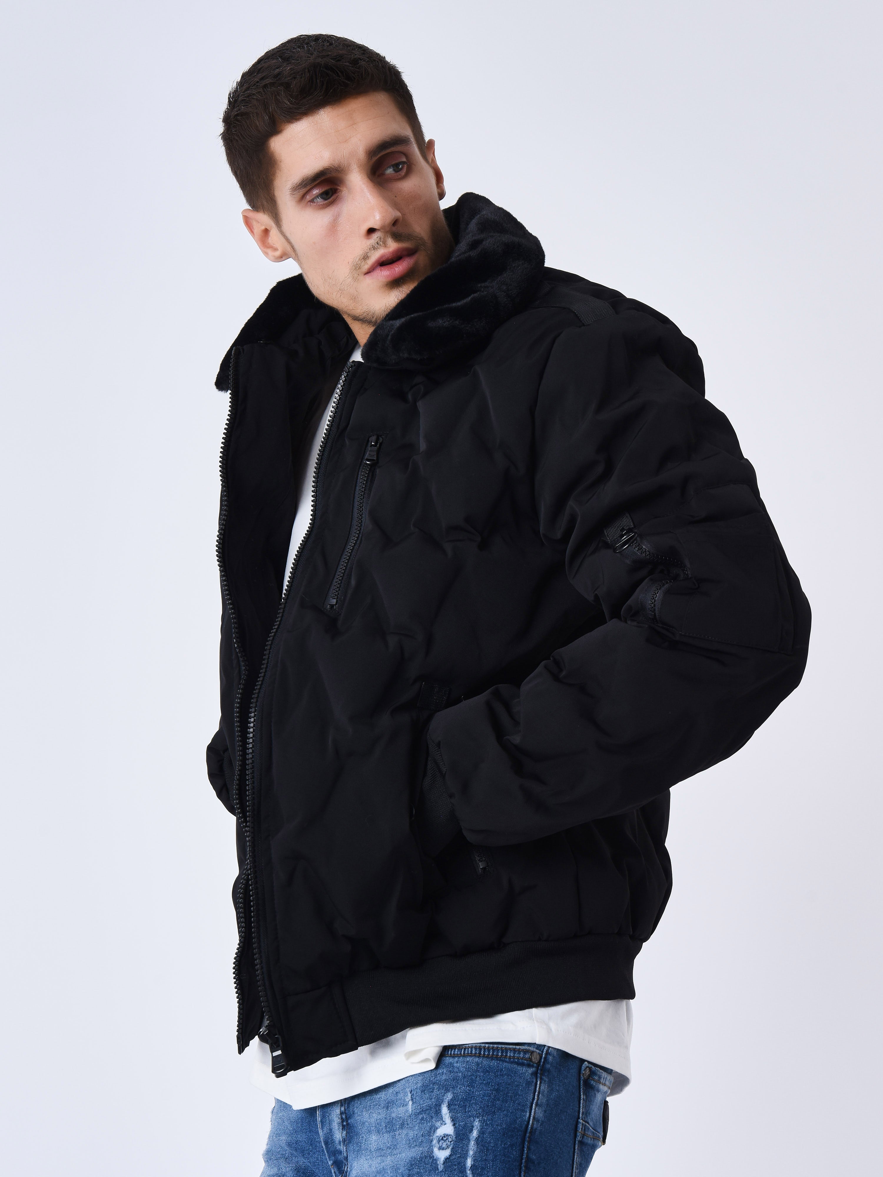 Veste matelassée col aviateur fourrure-8