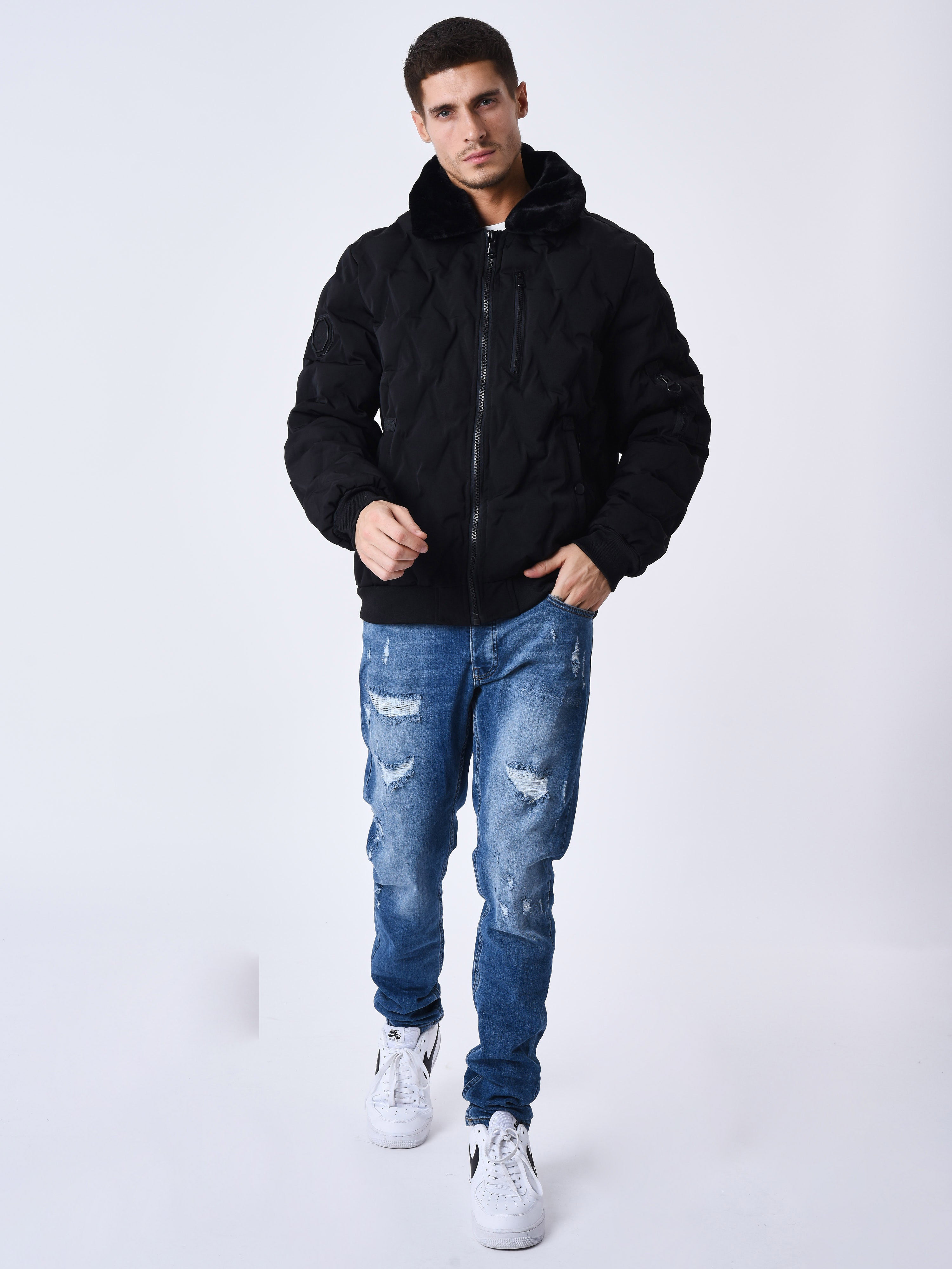 Veste matelassée col aviateur fourrure-3