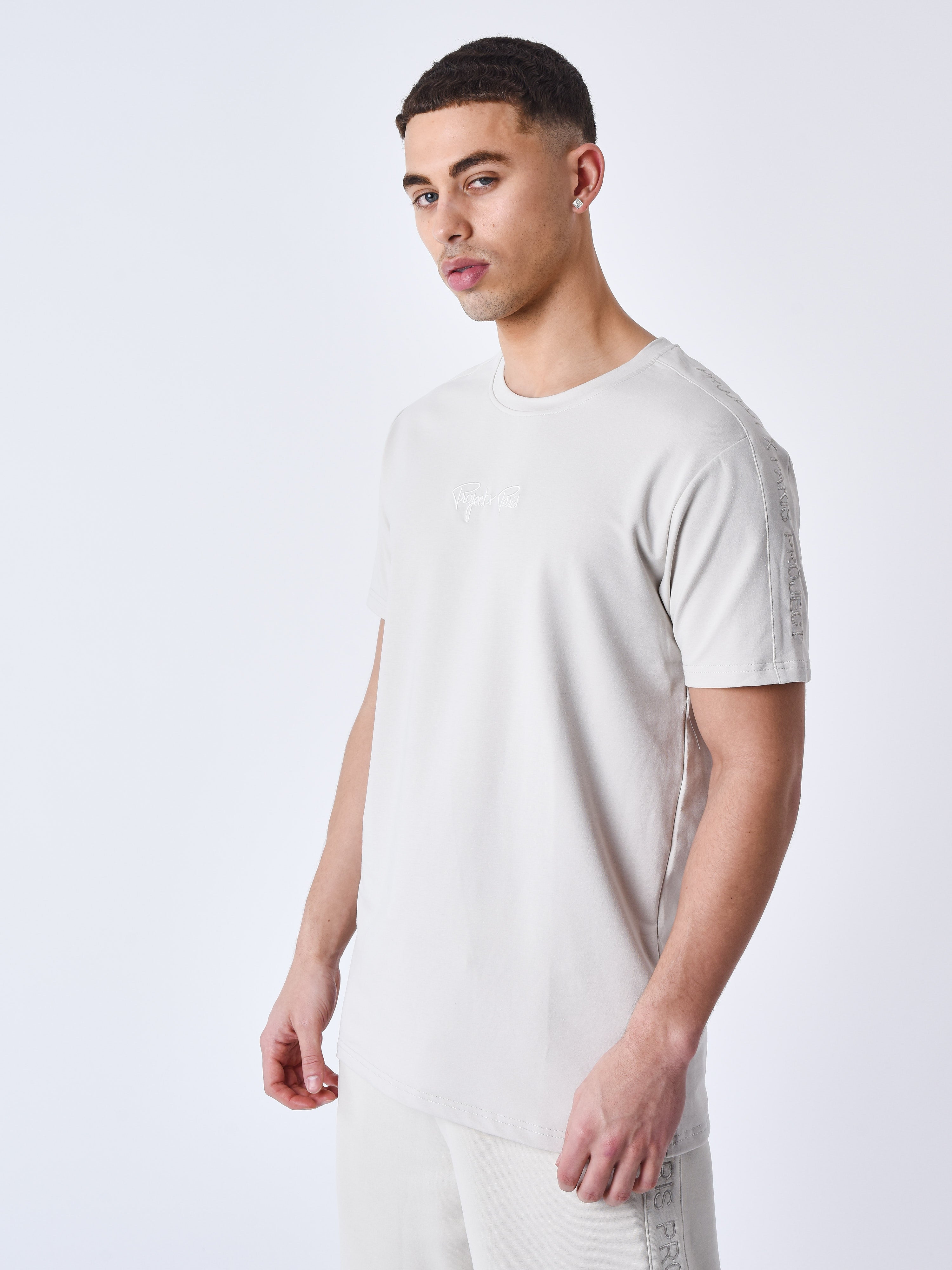 Embroidered logo shoulder stripe T-shirt-5