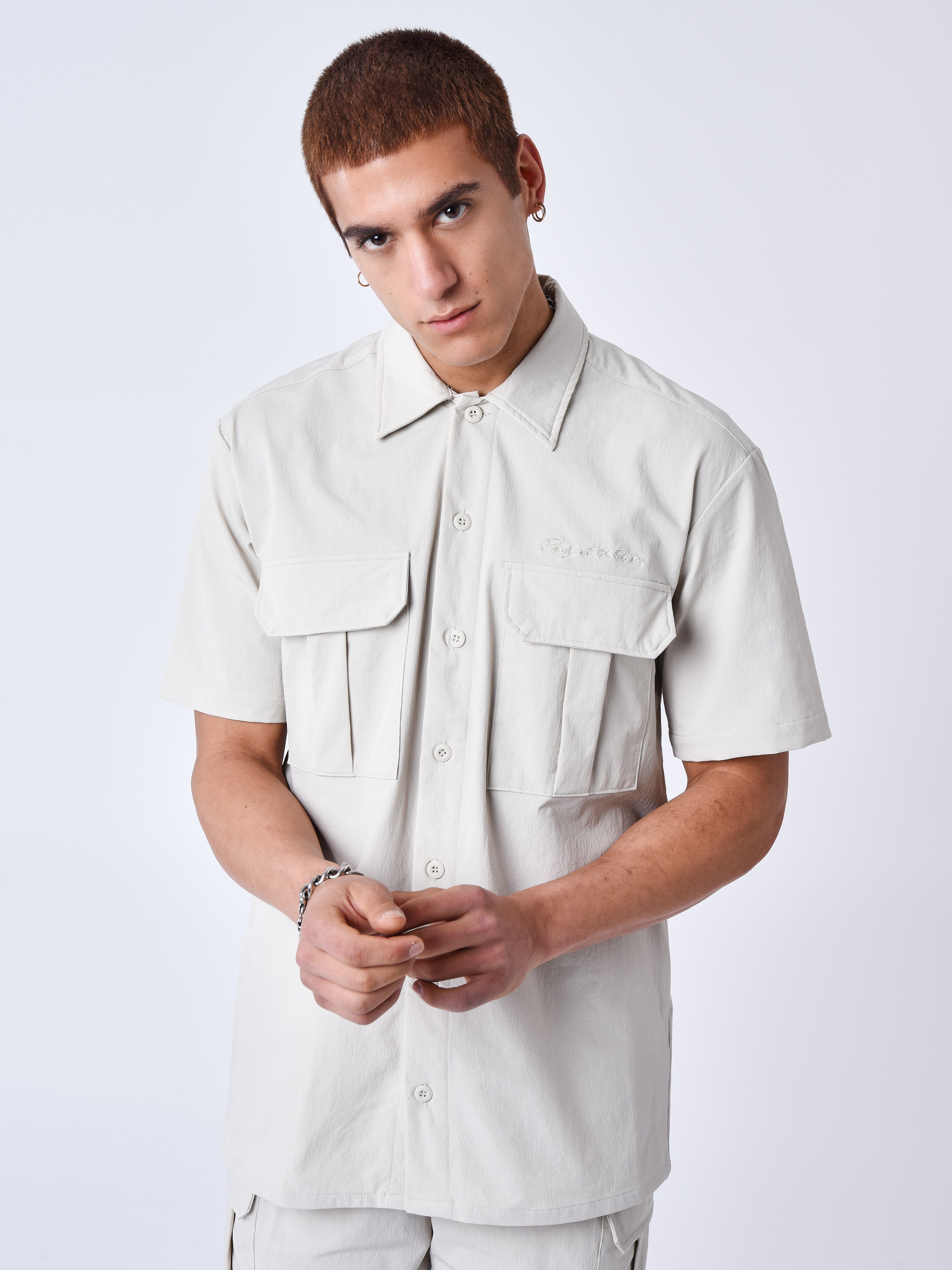 Chemise manches courtes uni texturé-3