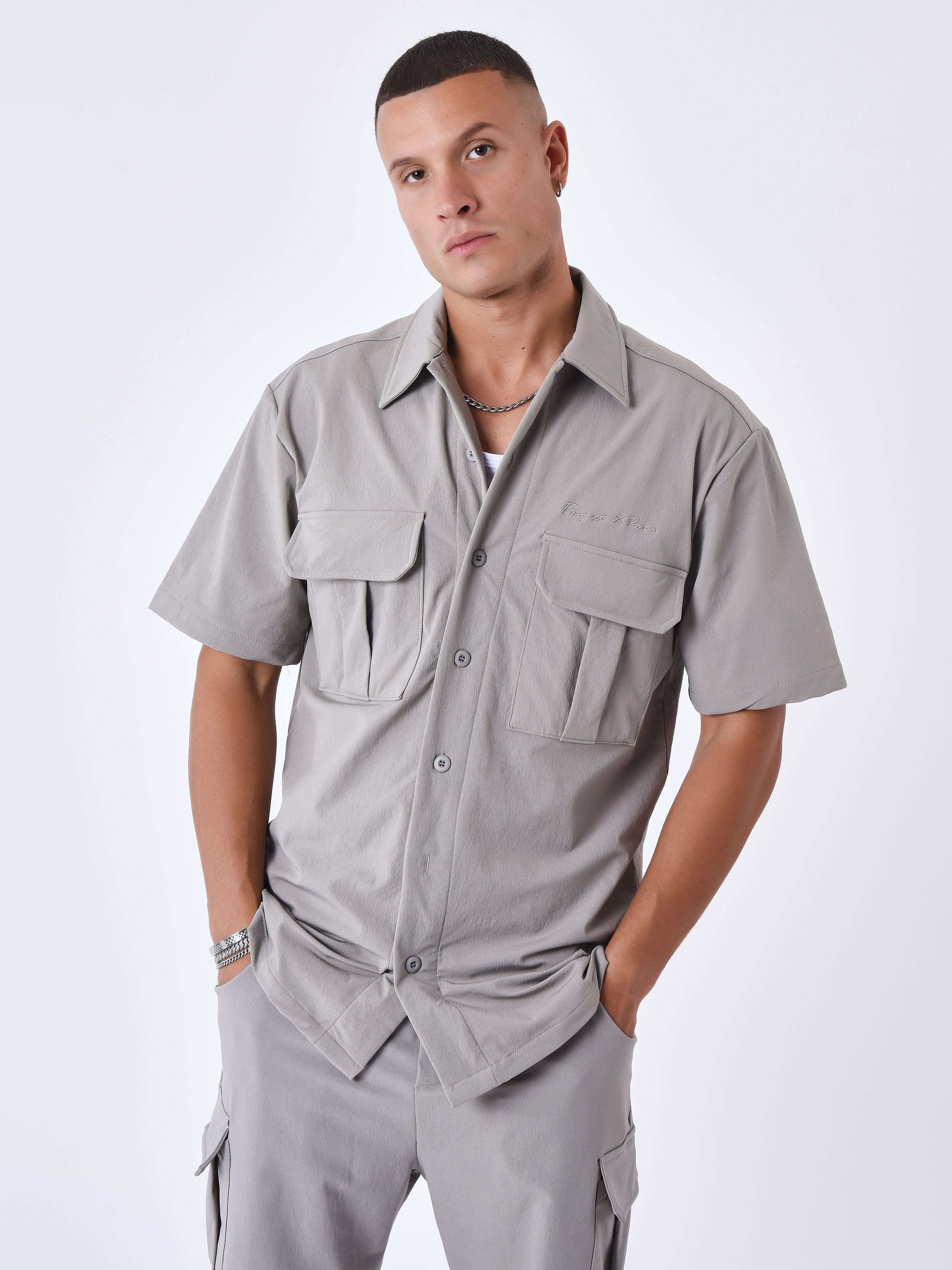 Chemise manches courtes uni texturé-3