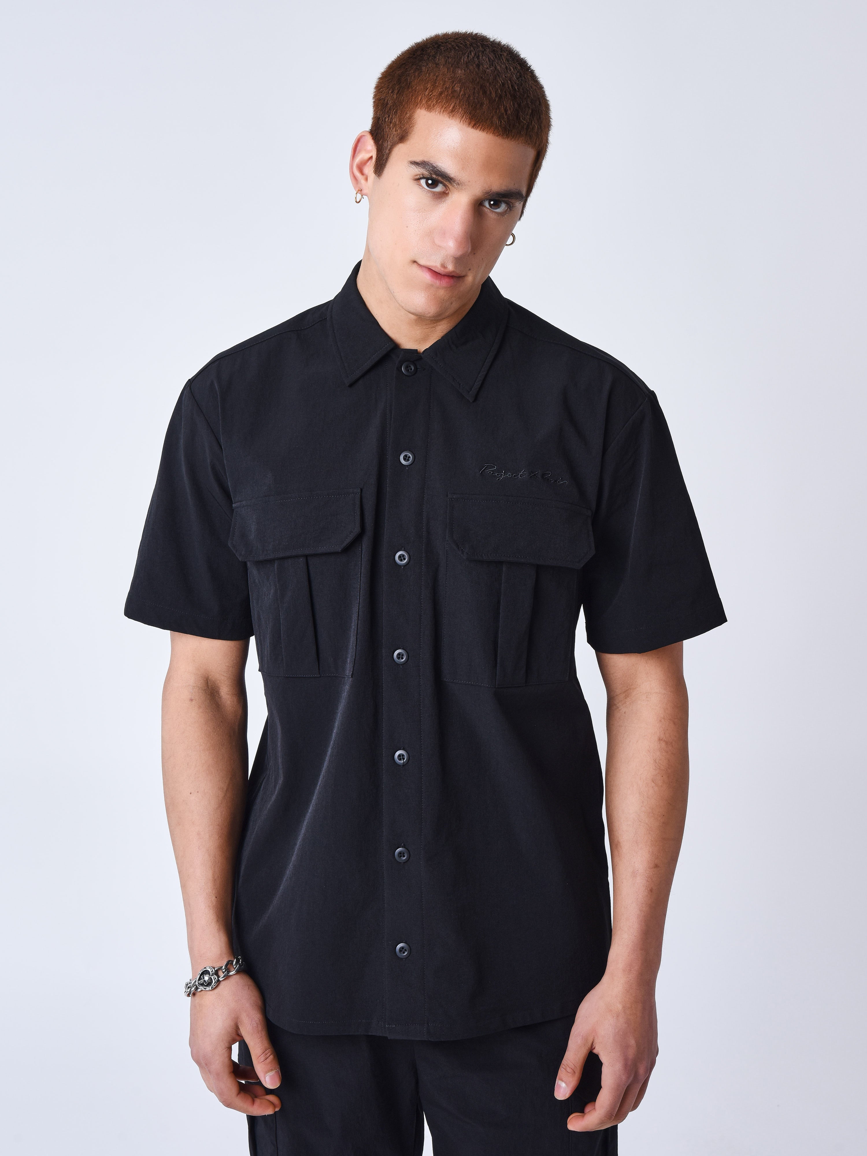 Chemise manches courtes uni texturé-3