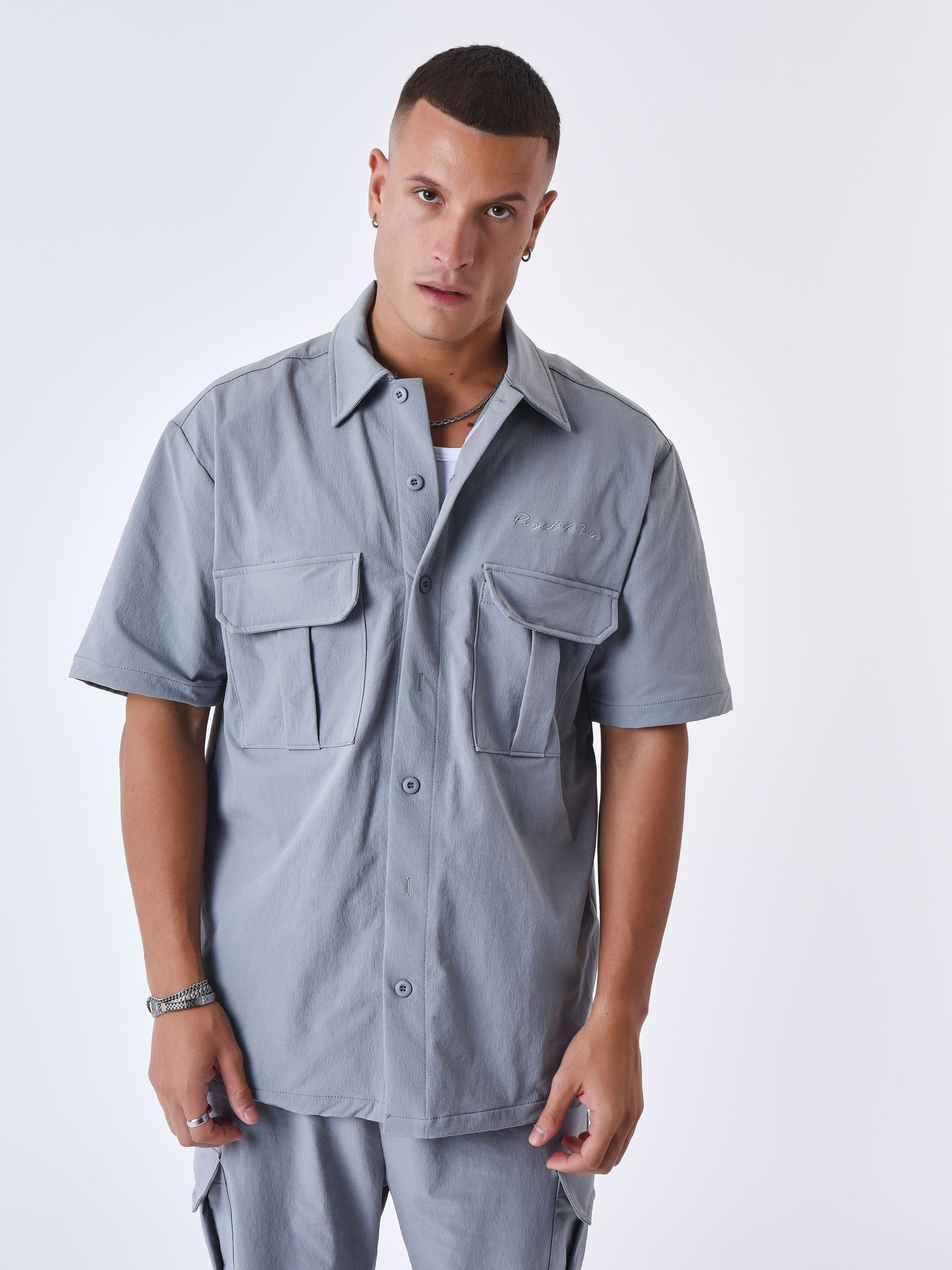 Chemise manches courtes uni texturé-3
