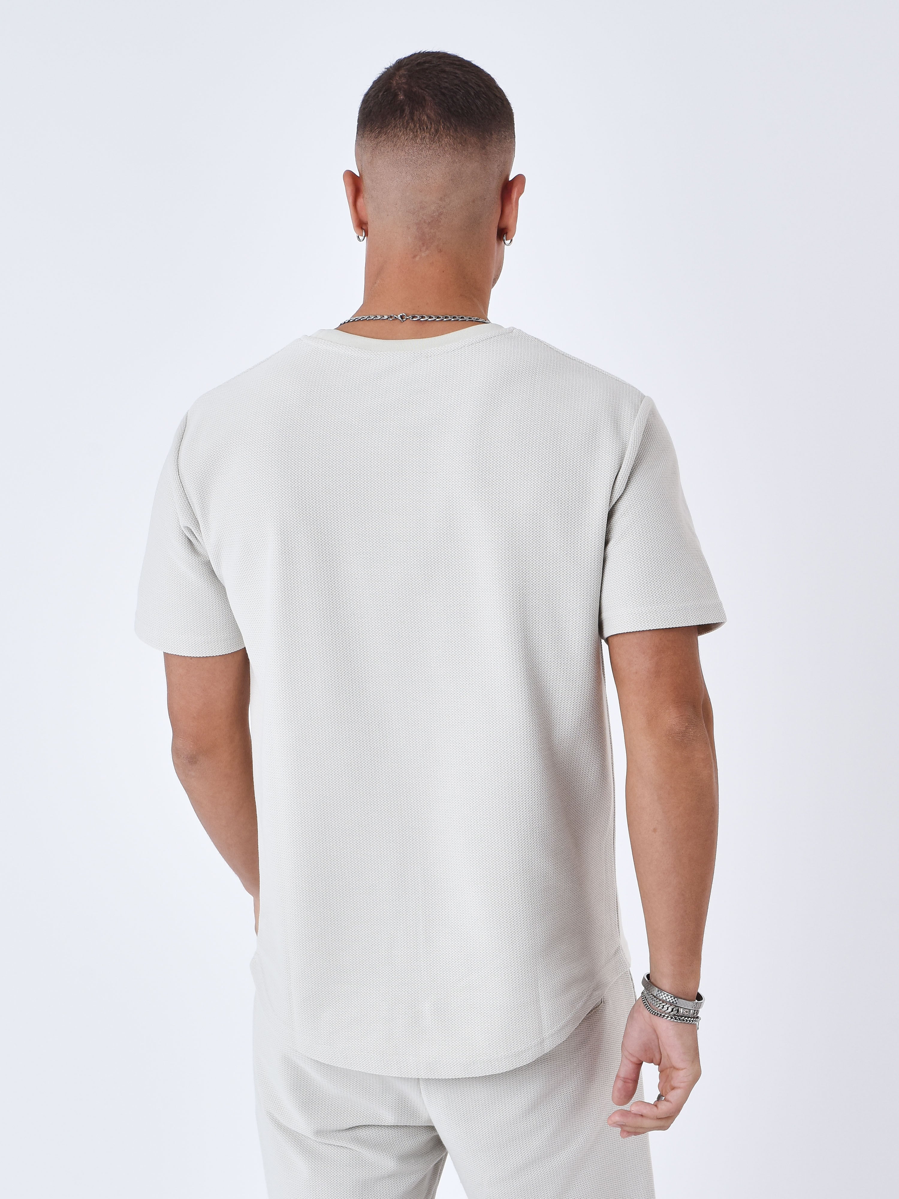 Ensfarvet tekstureret T-shirt-5