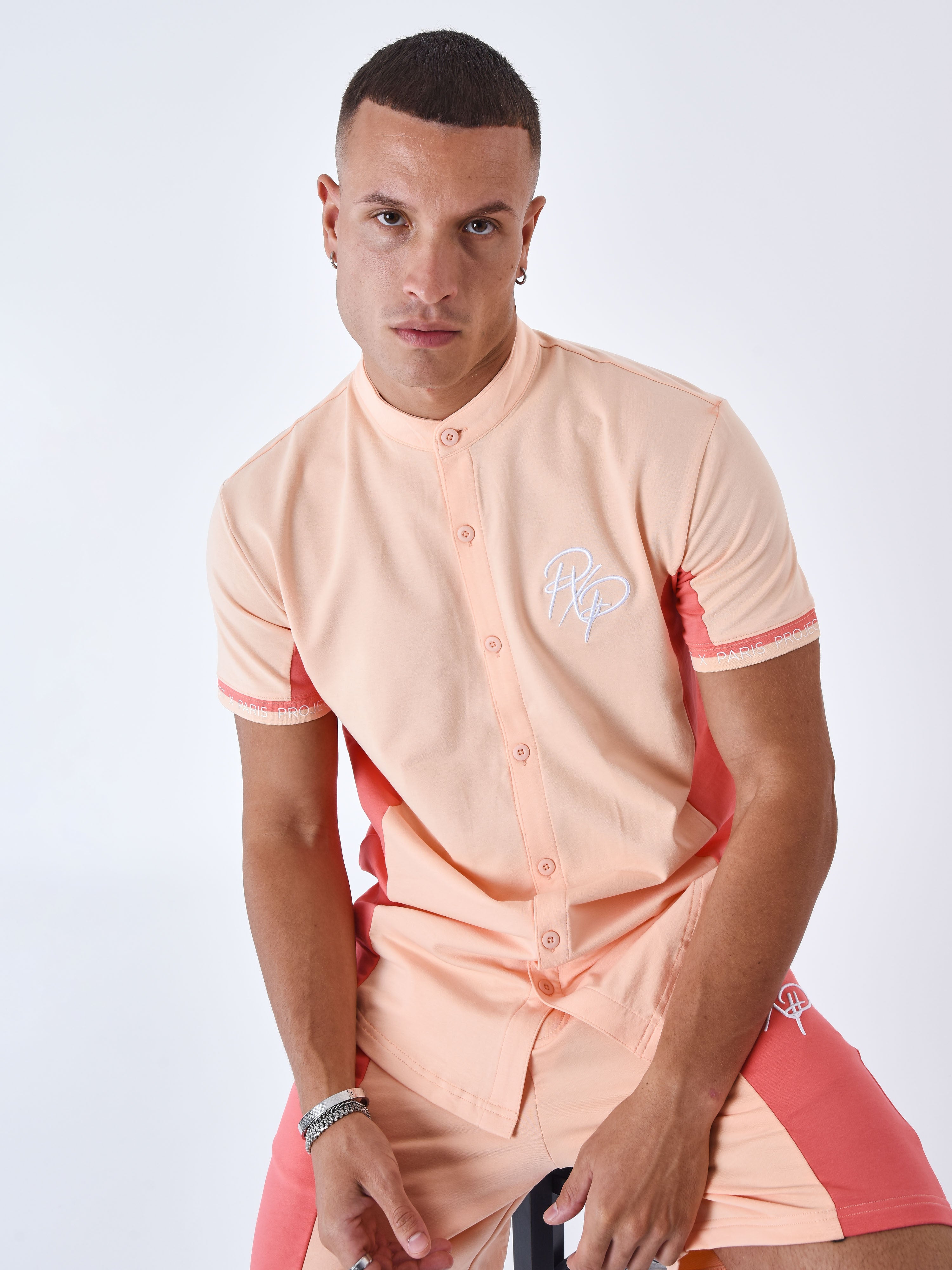 Hemd met bicolor Mao-kraag-1