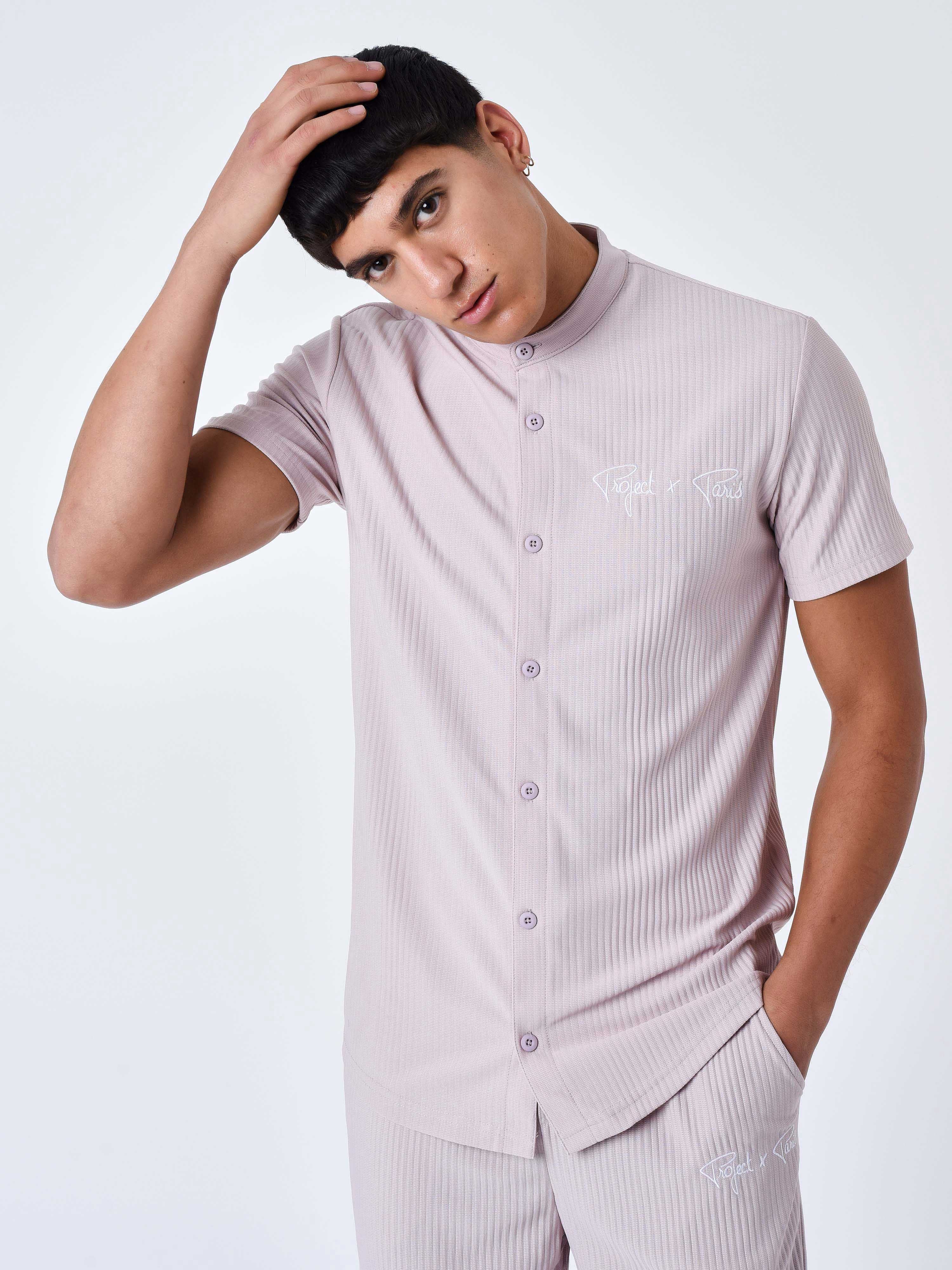 Textured solid short sleeve shirt-1