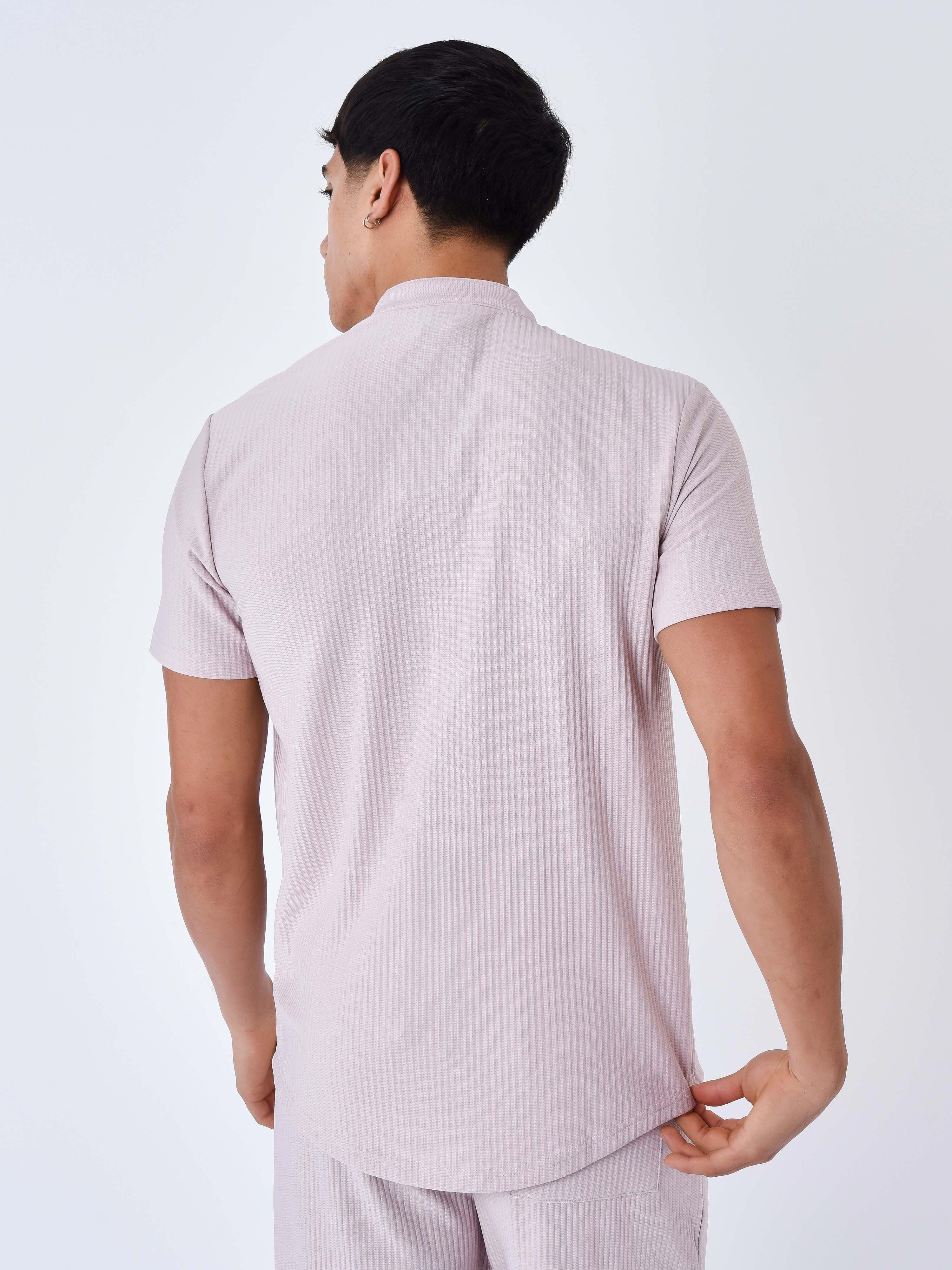 Textured solid short sleeve shirt-5
