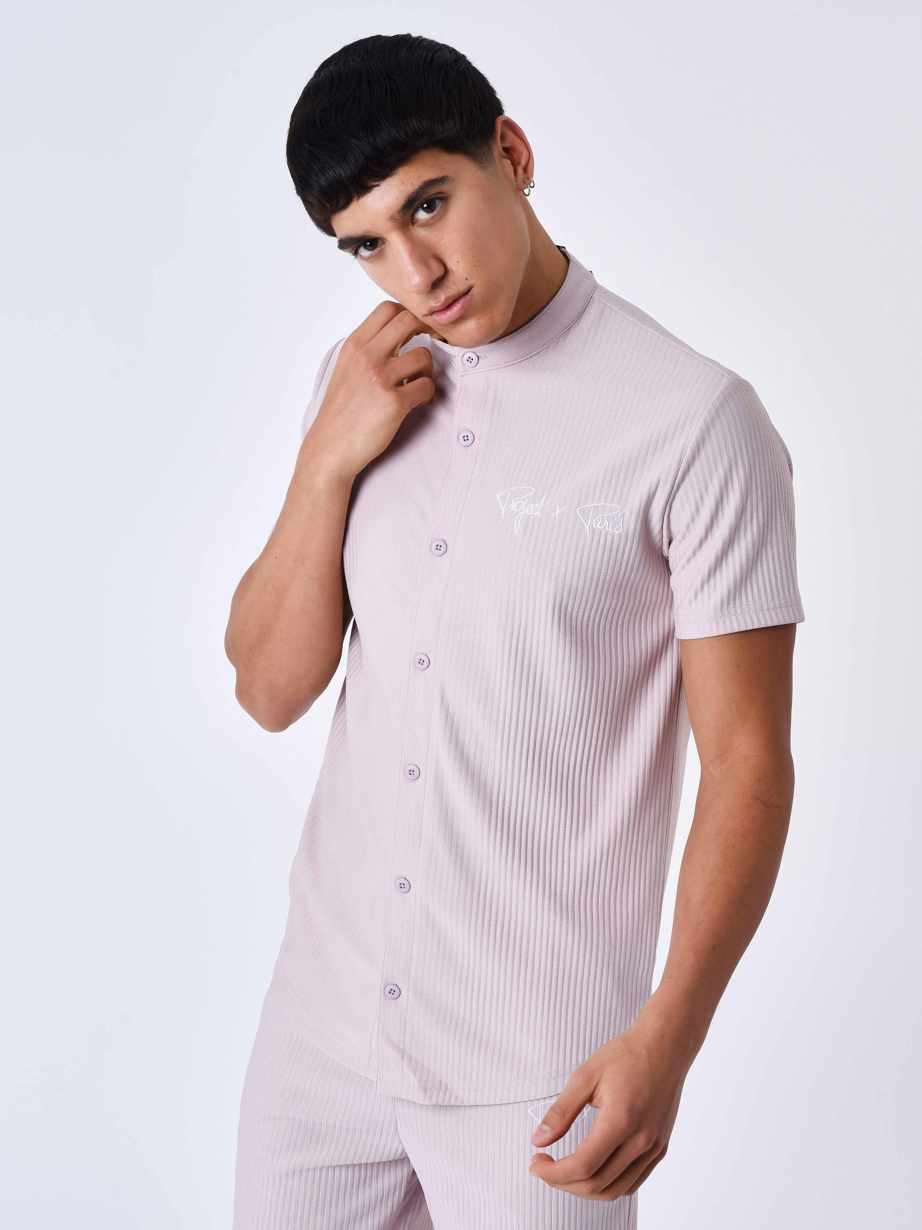 Textured solid short sleeve shirt-2