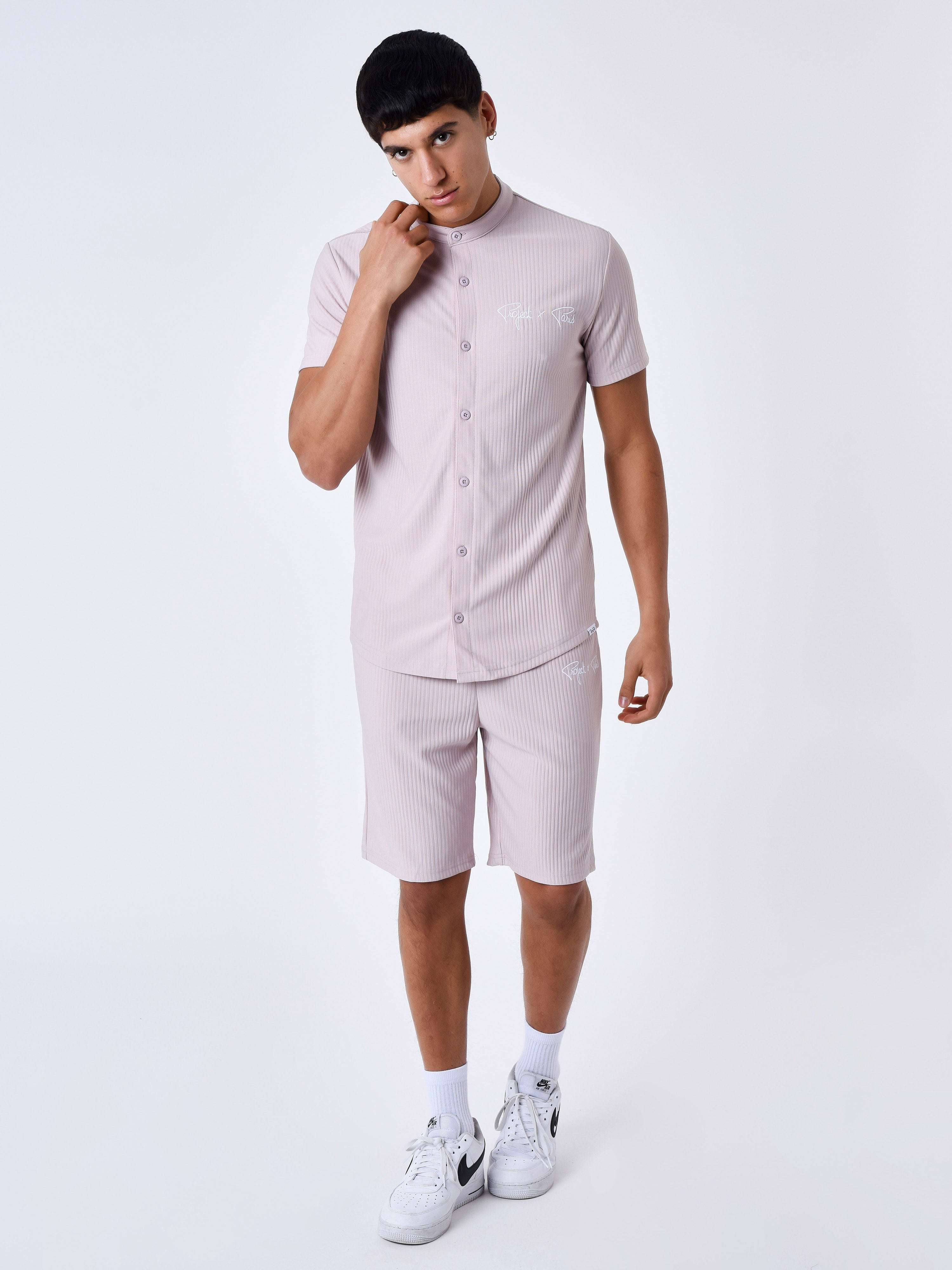 Textured solid short sleeve shirt-3