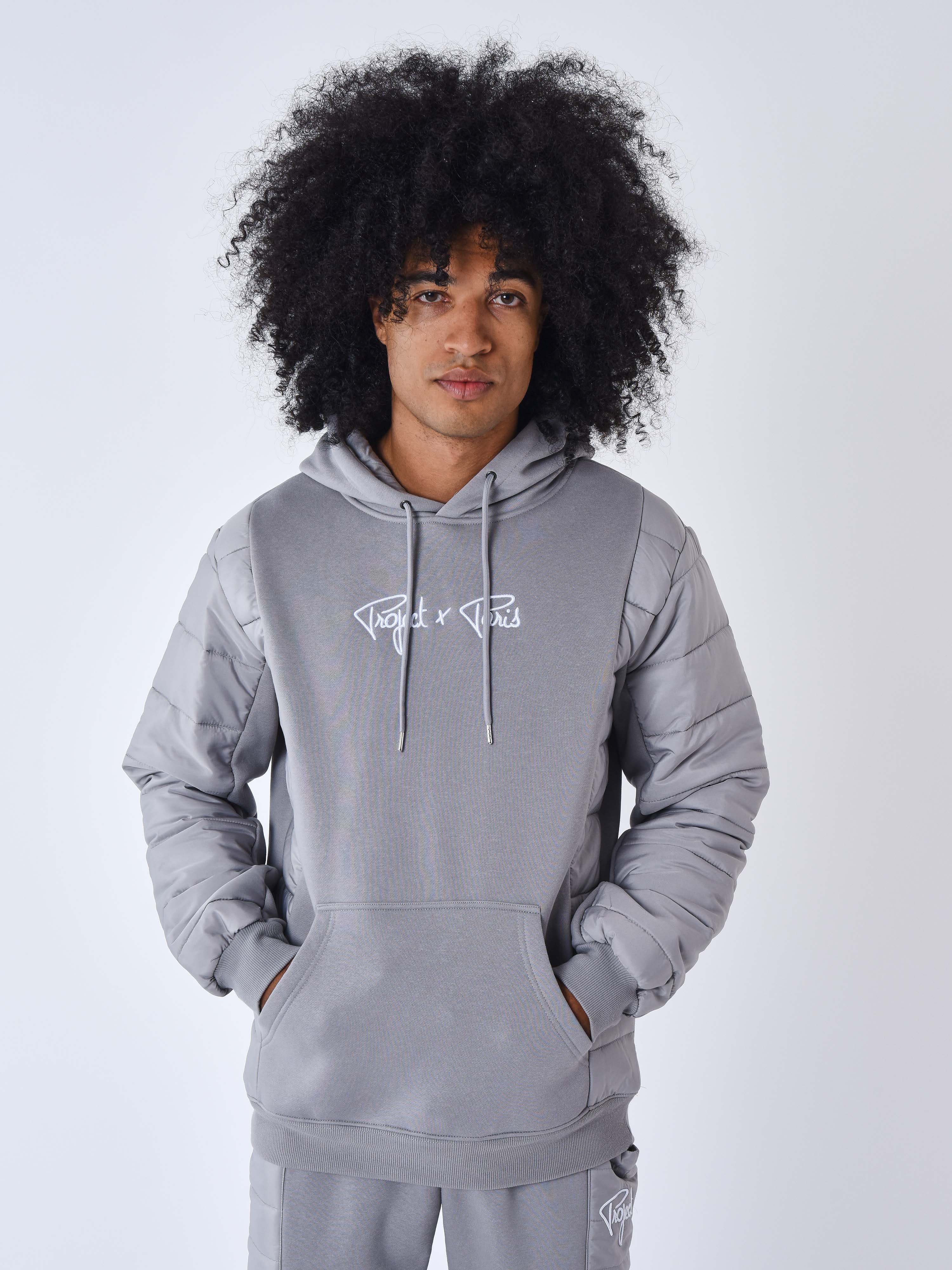 Sweat à Capuche avec empiècement bimatière-1