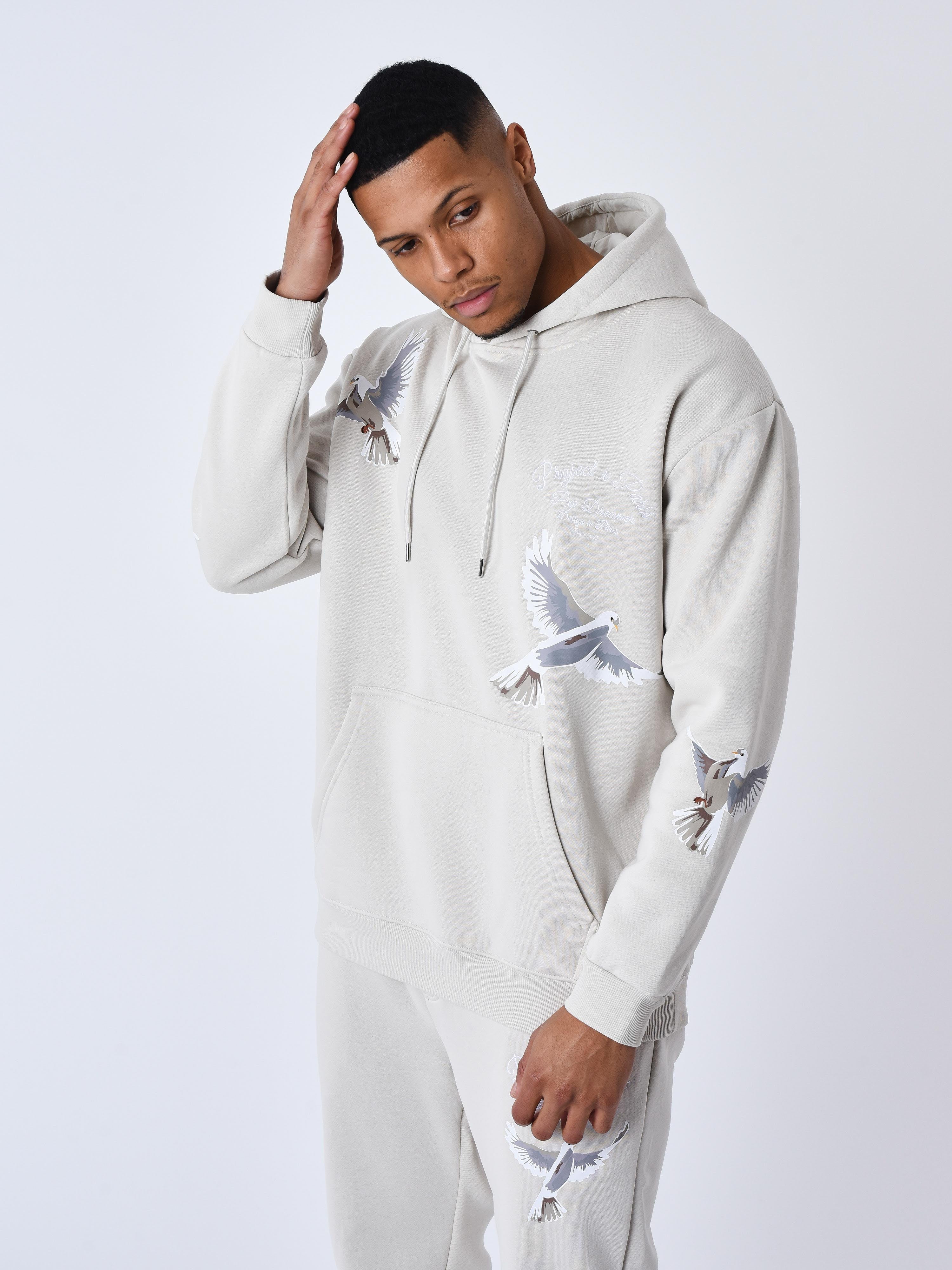 Hoodie with dove pattern-1
