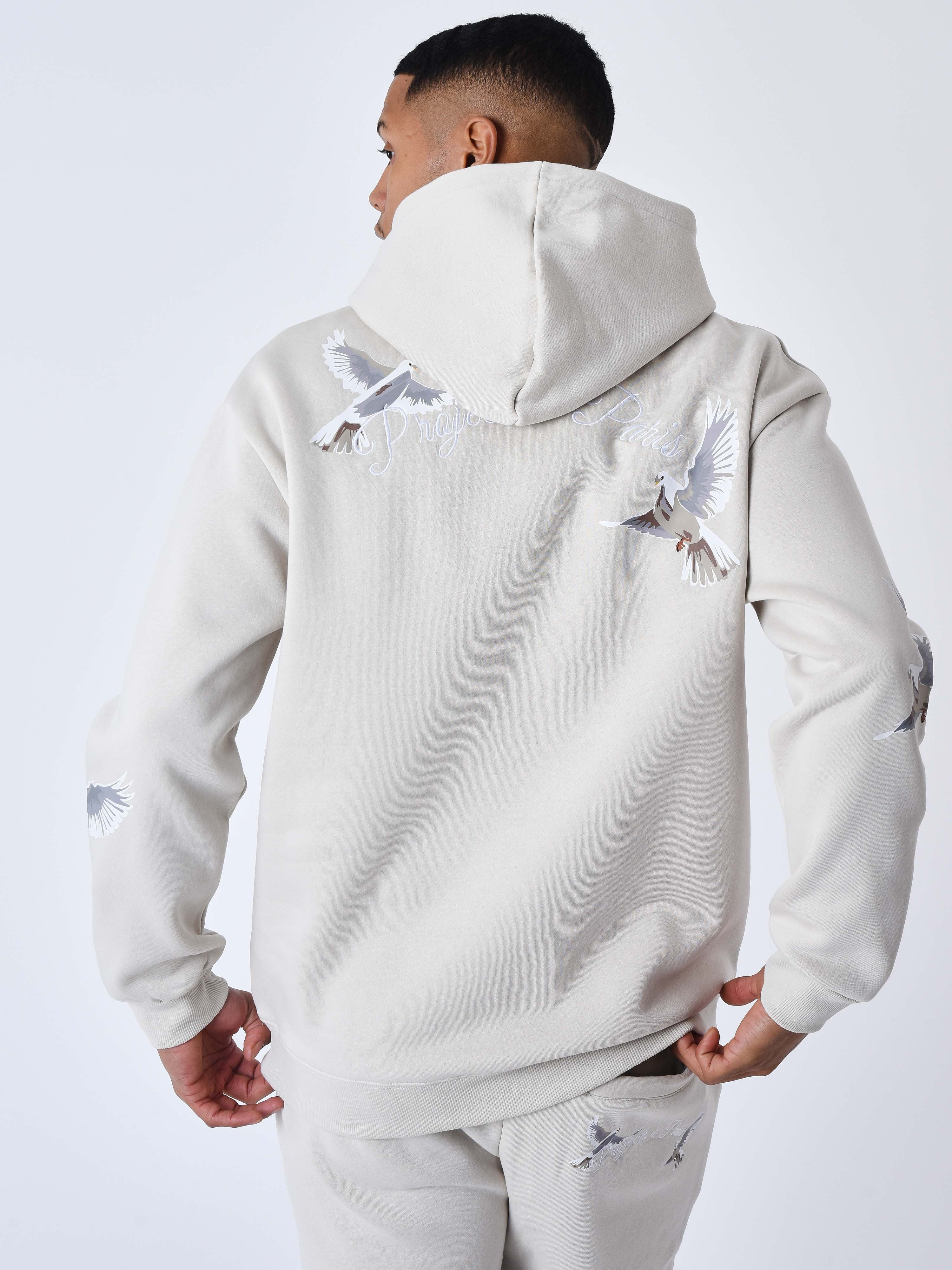 Hoodie with dove pattern-2