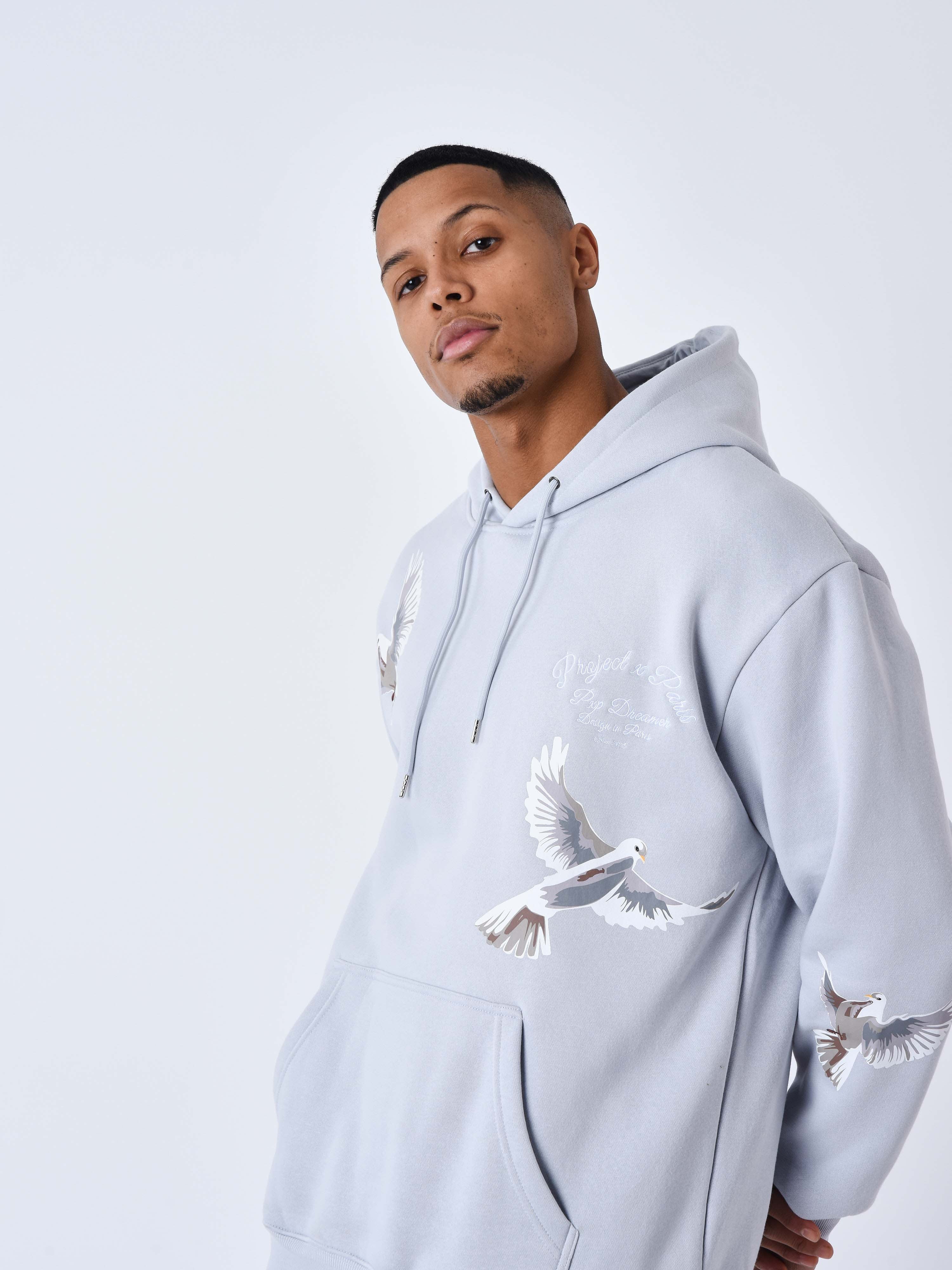 Hoodie with dove pattern-5