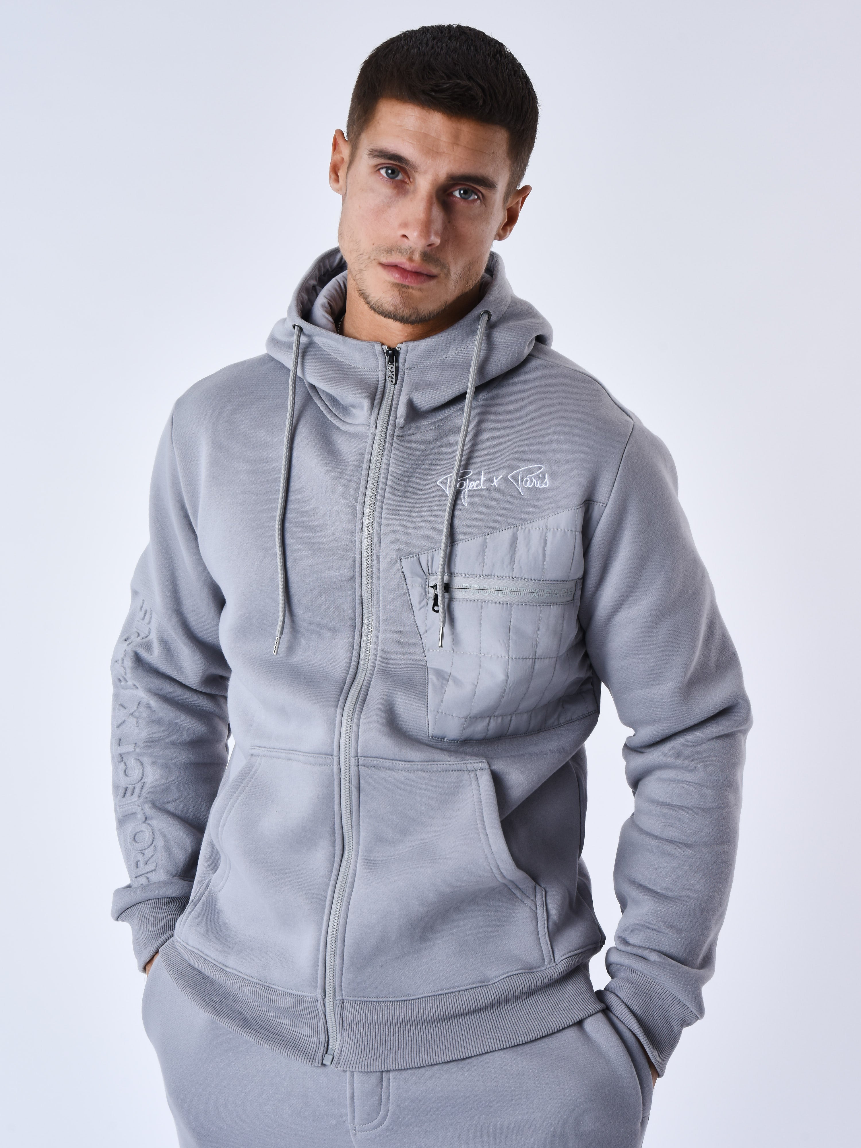 Hooded jacket with two-tone panel-1