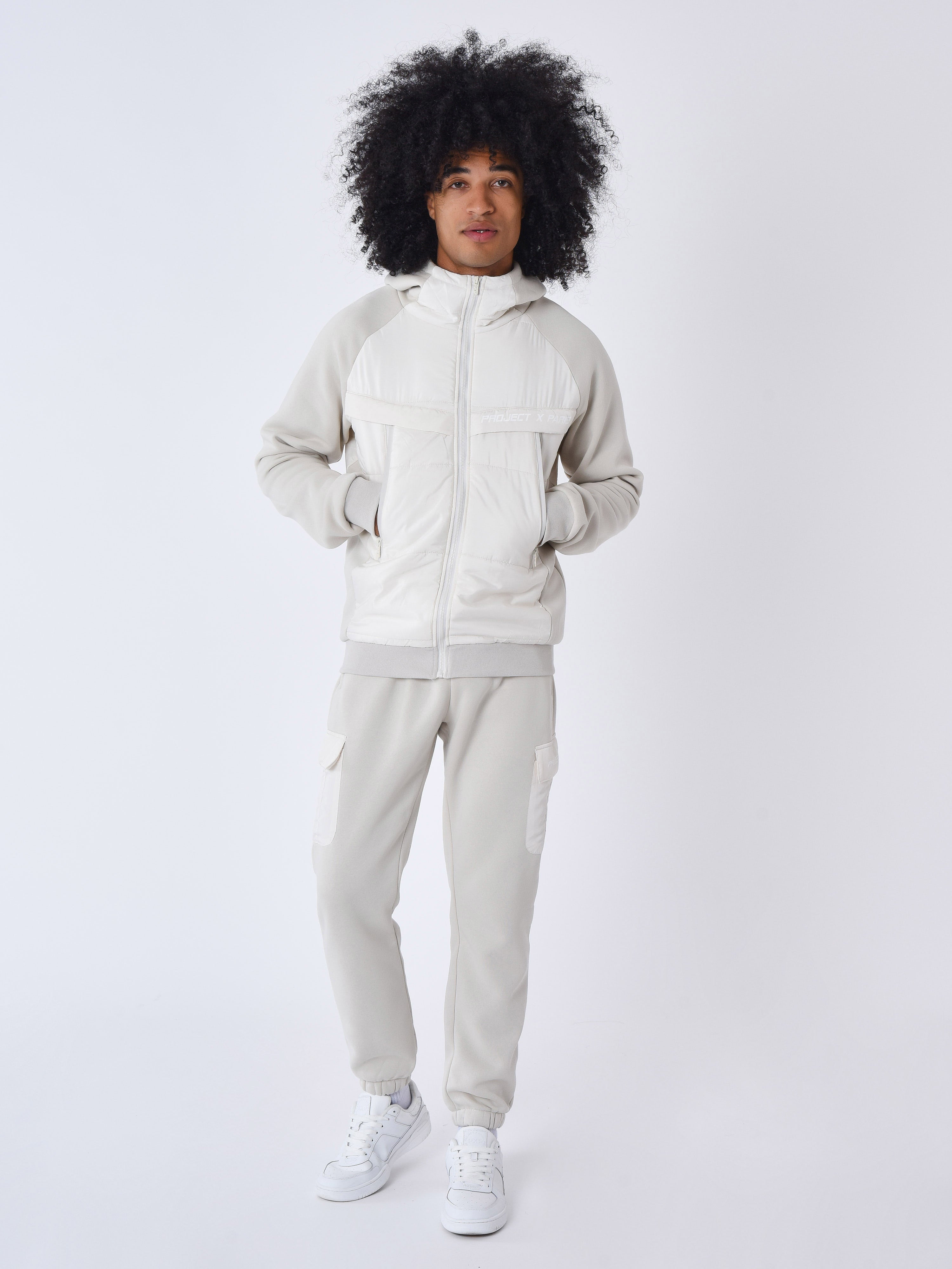 Zip-up hoodie with two-tone panel-5