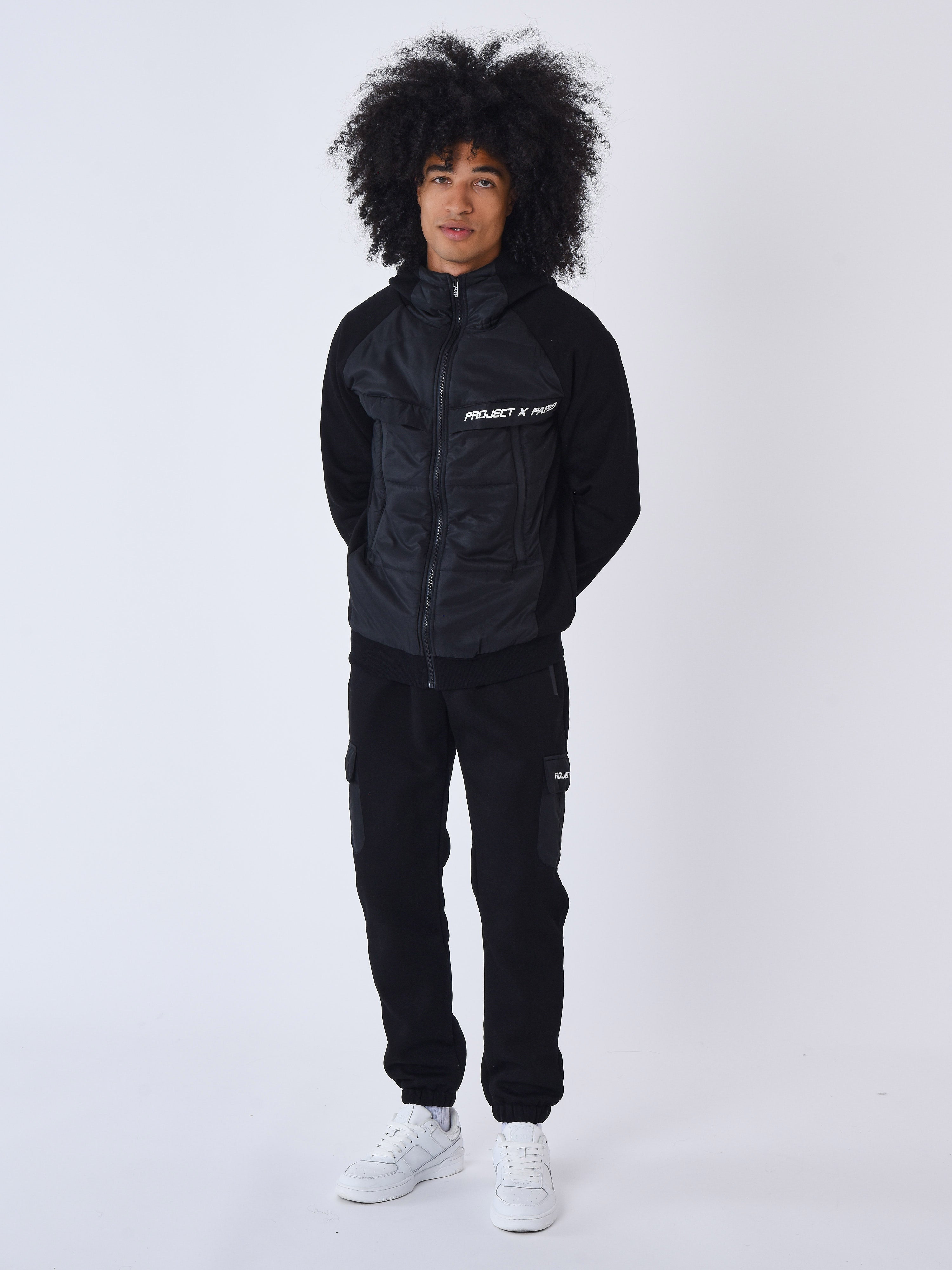 Zip-up hoodie with two-tone panel-3