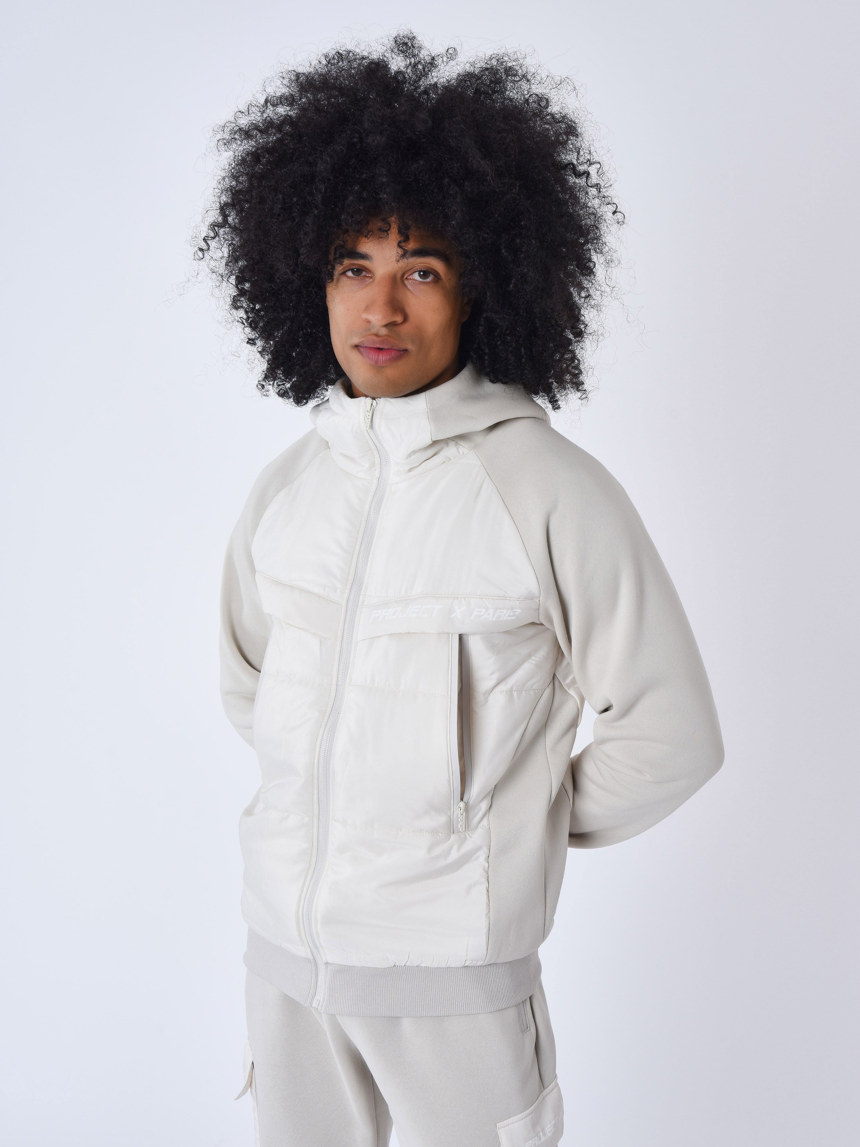 Zip-up hoodie with two-tone panel-1