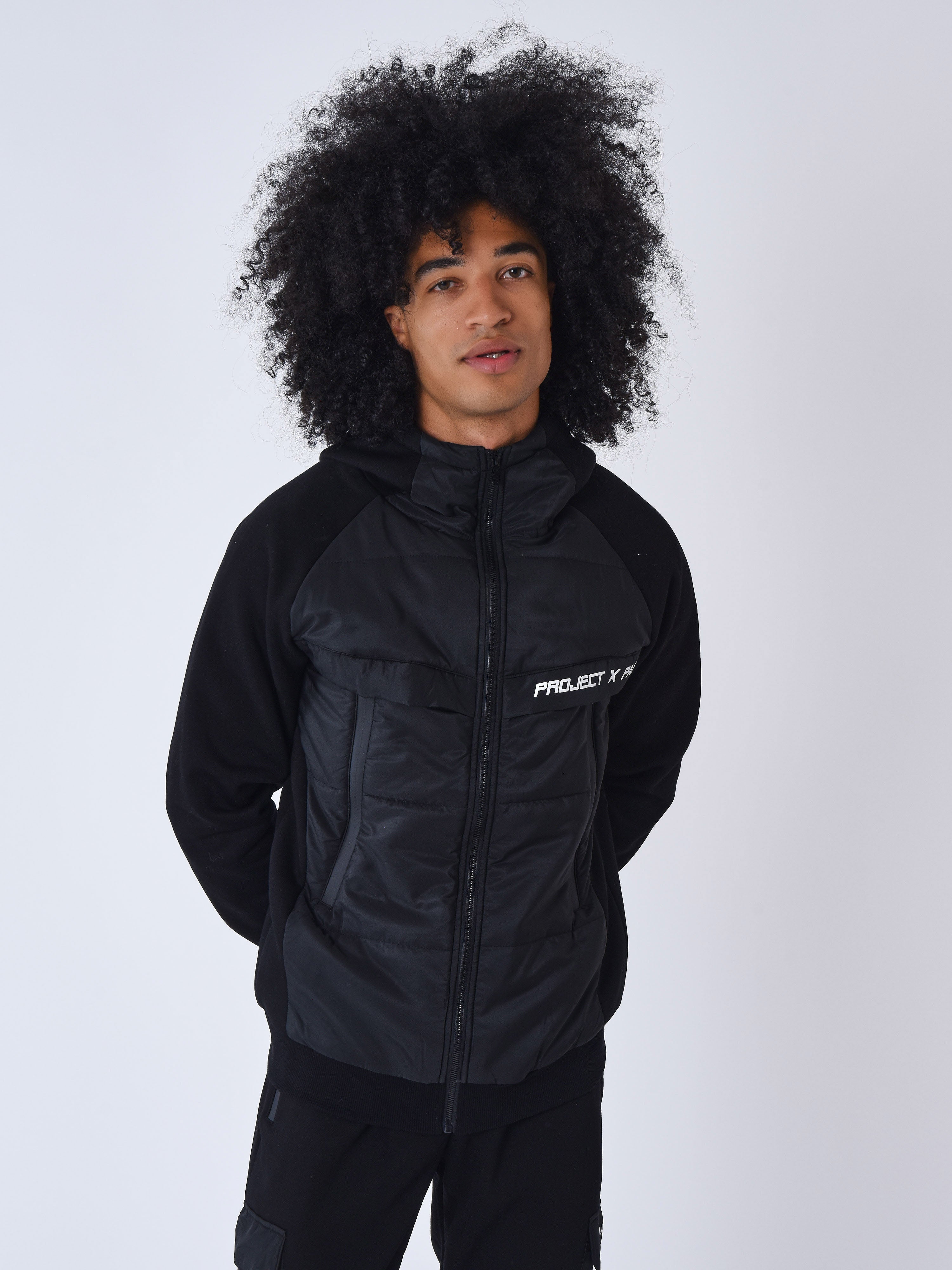 Zip-up hoodie with two-tone panel-1
