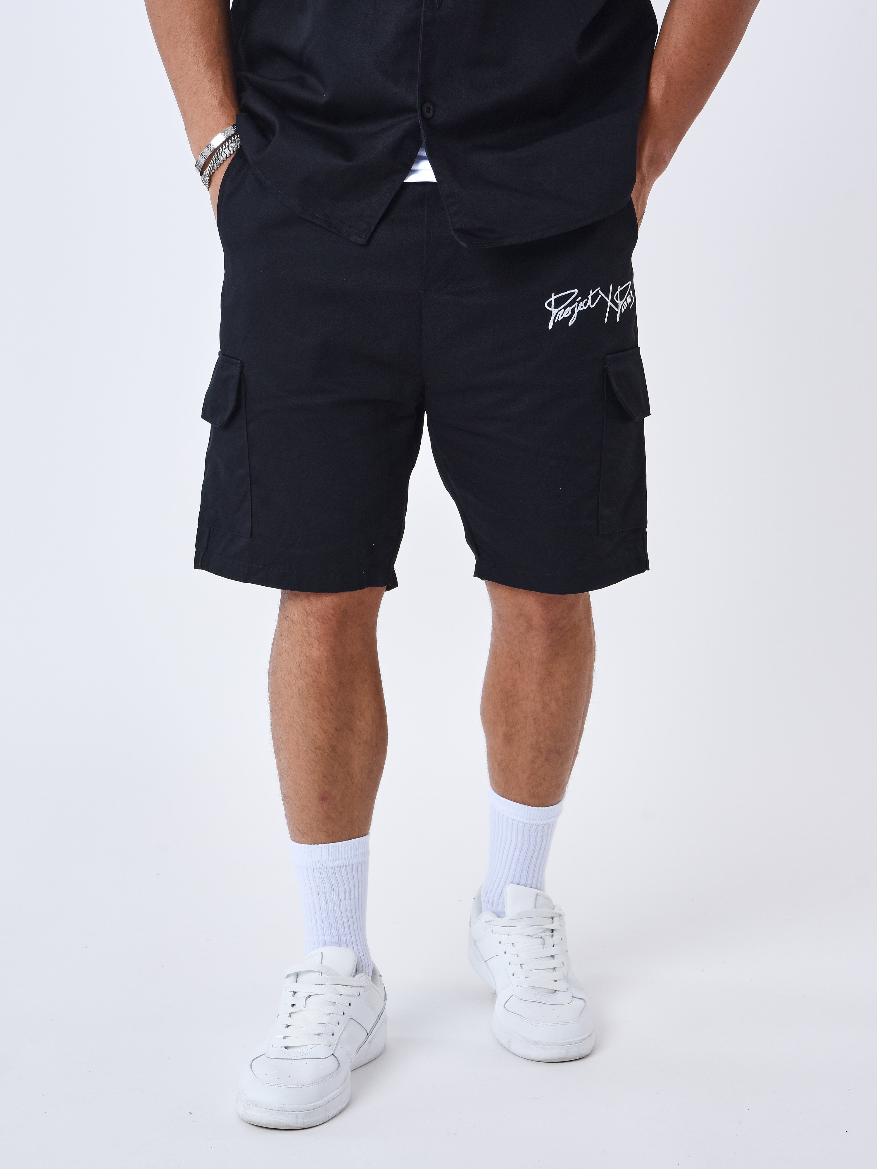 Enfärgad shorts med fickor-2
