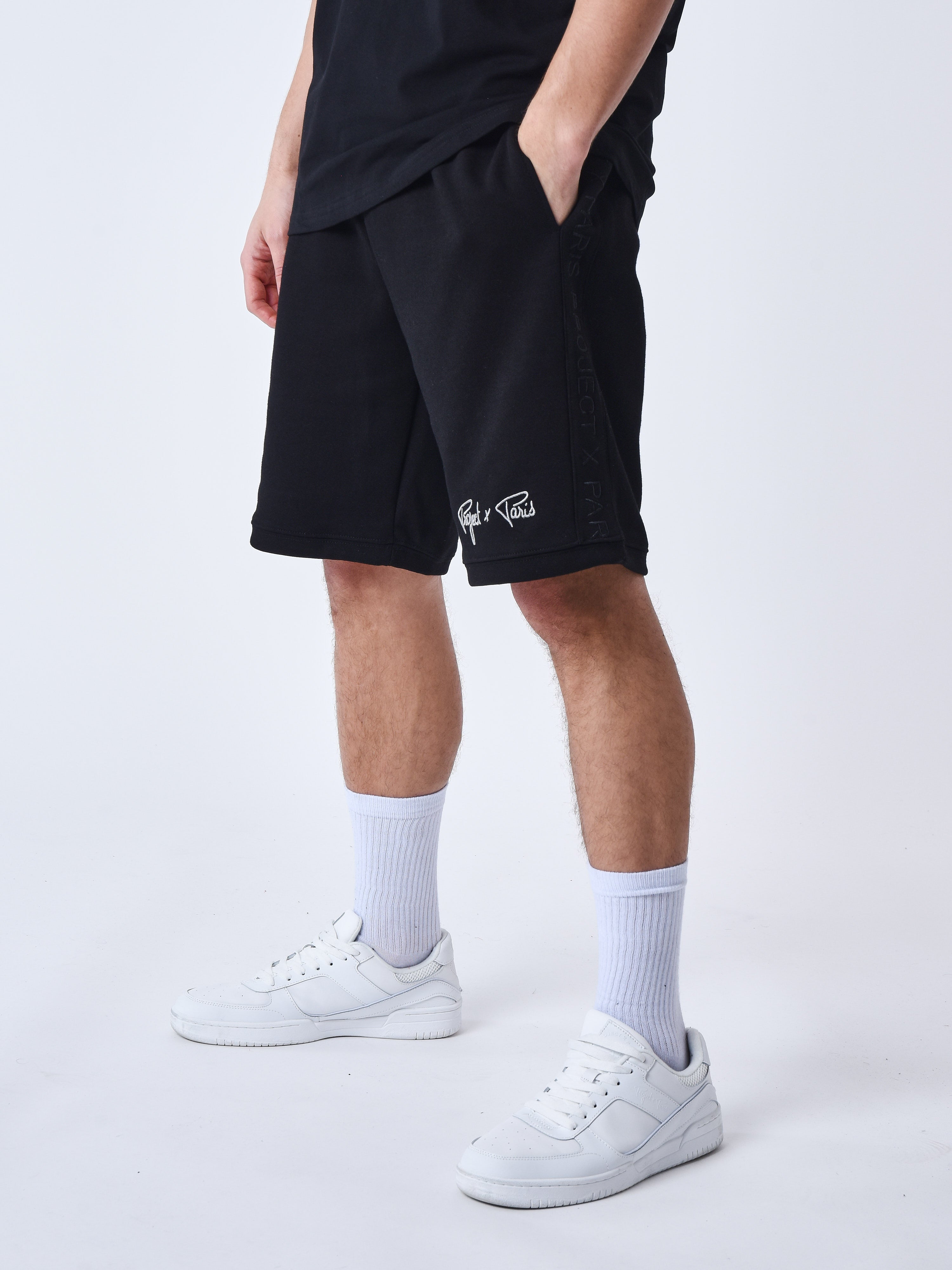Pantaloni scurți cu bandă și logo brodat-4