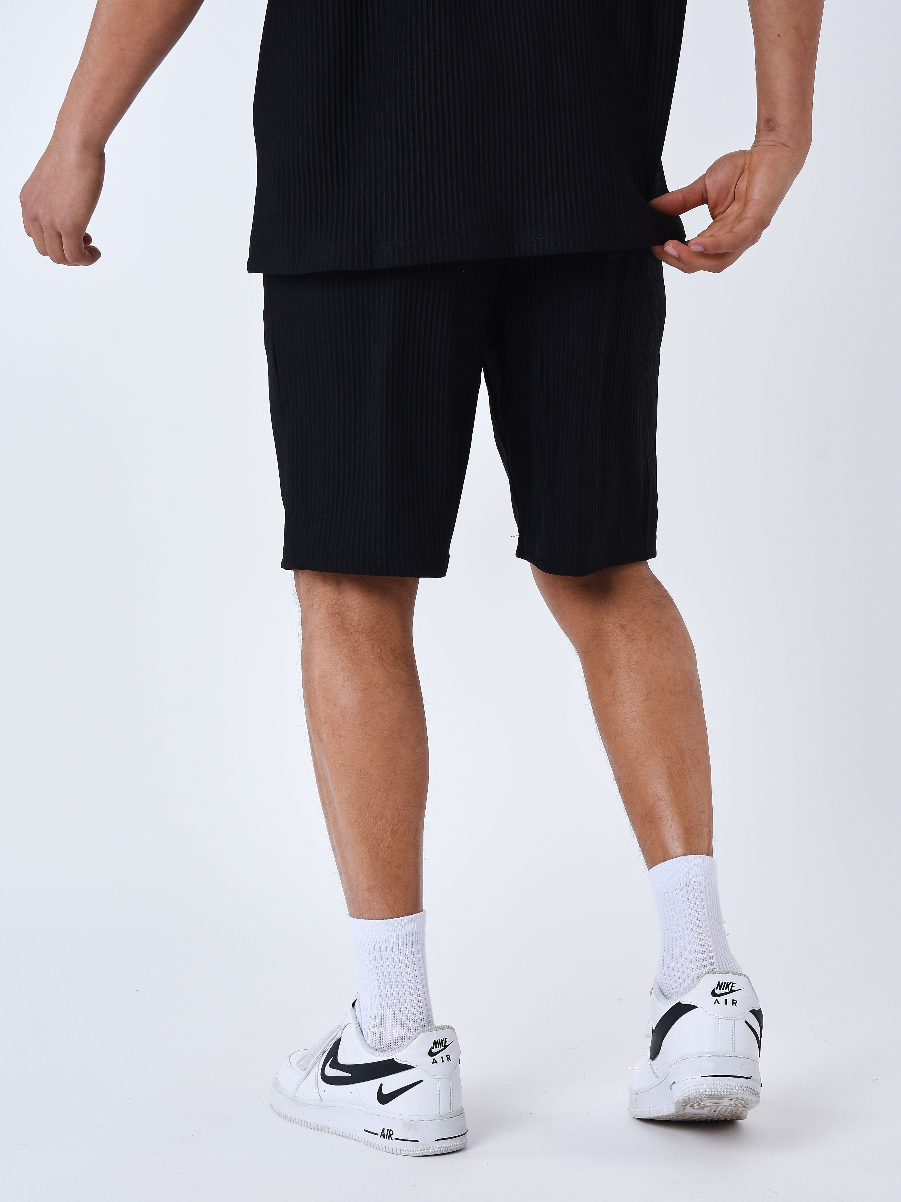 Textured plain shorts-4