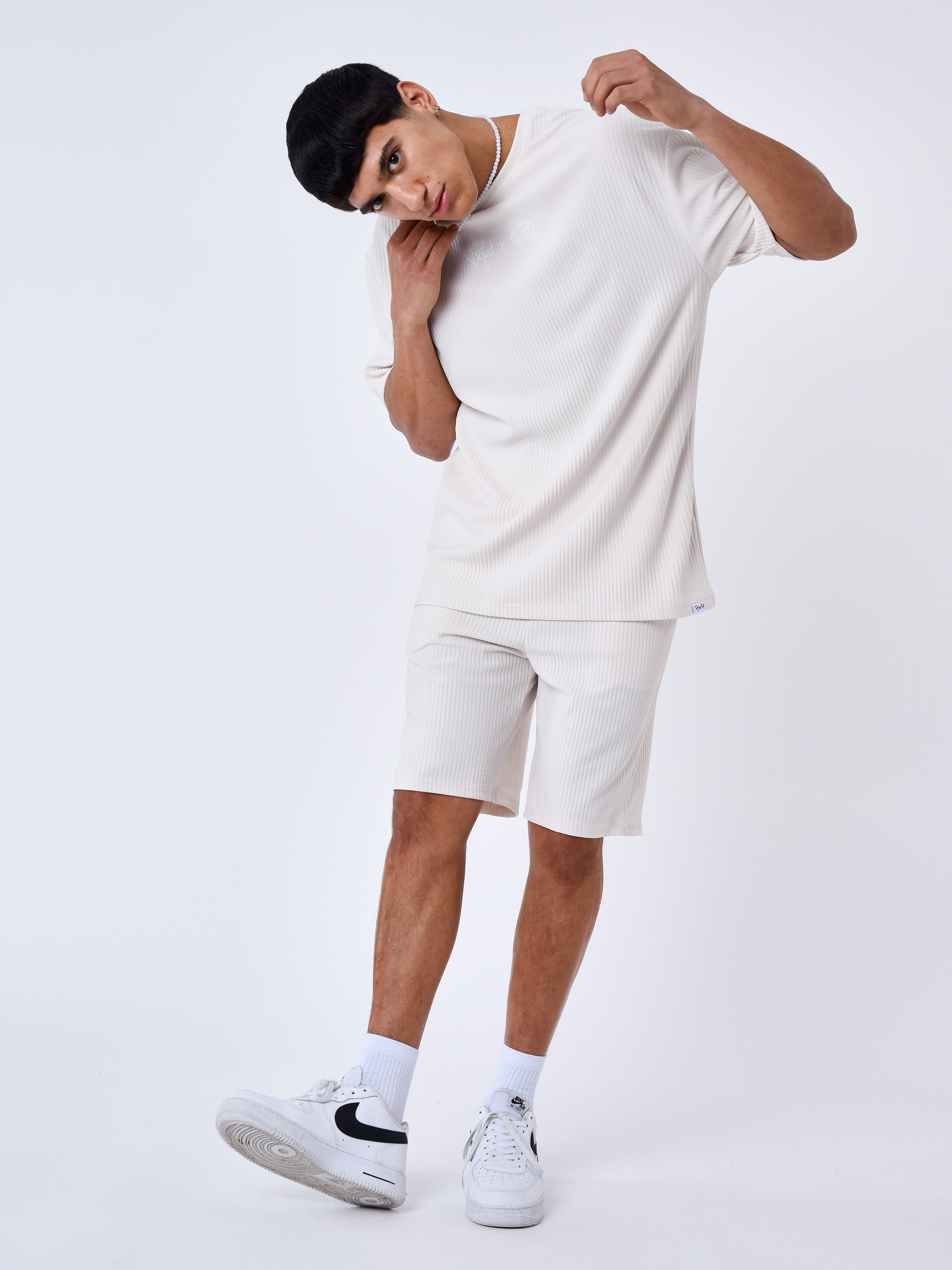 Textured plain shorts-1