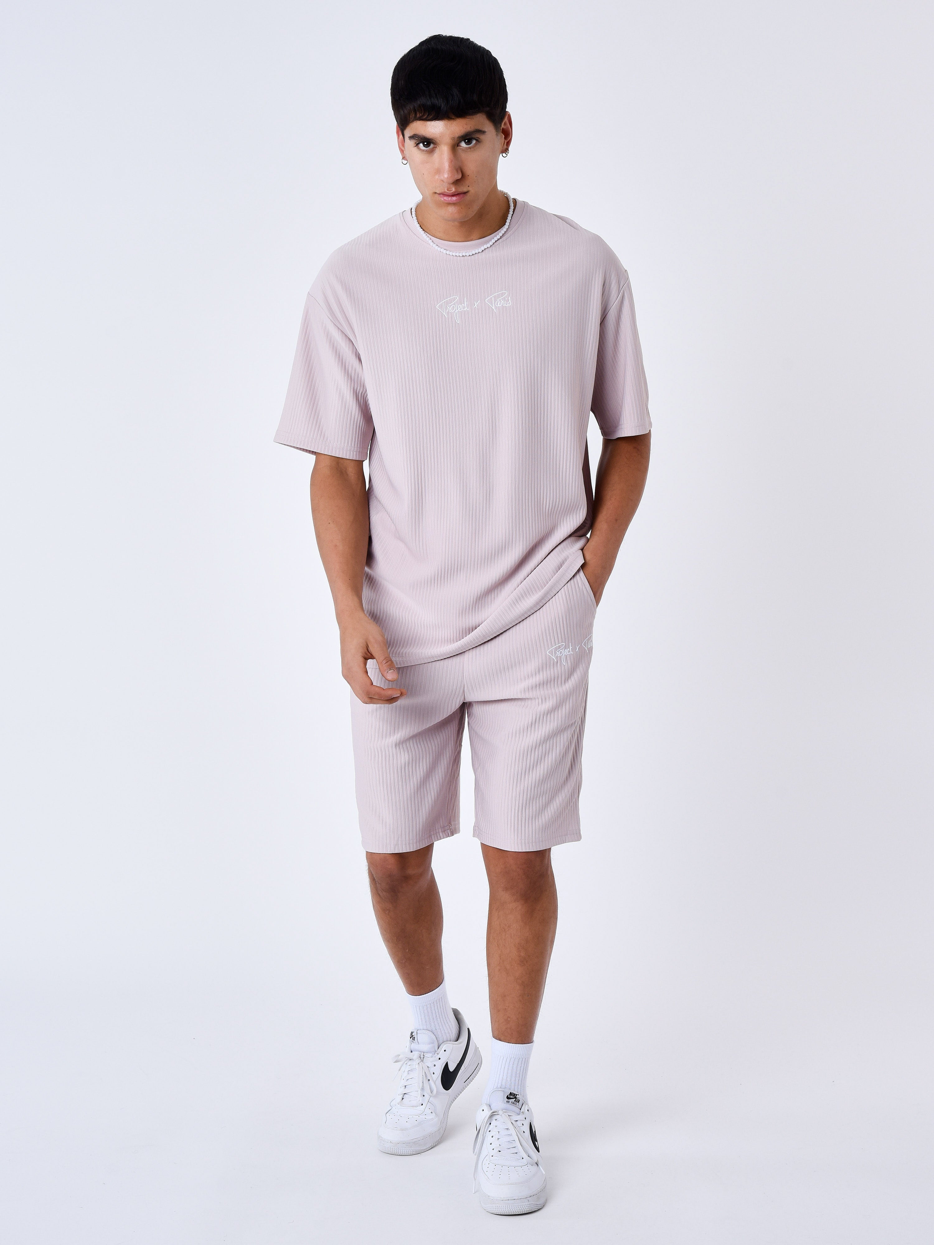 Textured plain shorts-3