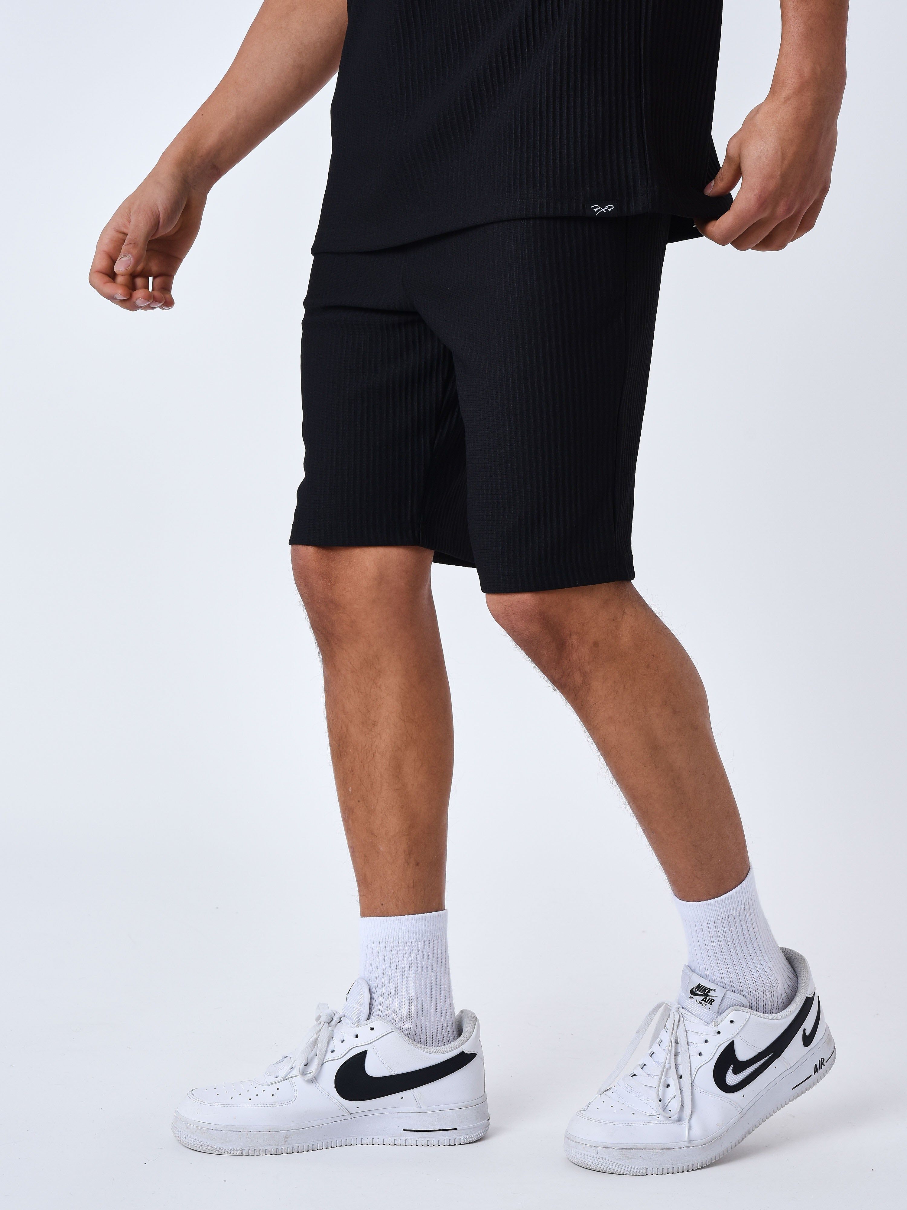 Textured plain shorts-3