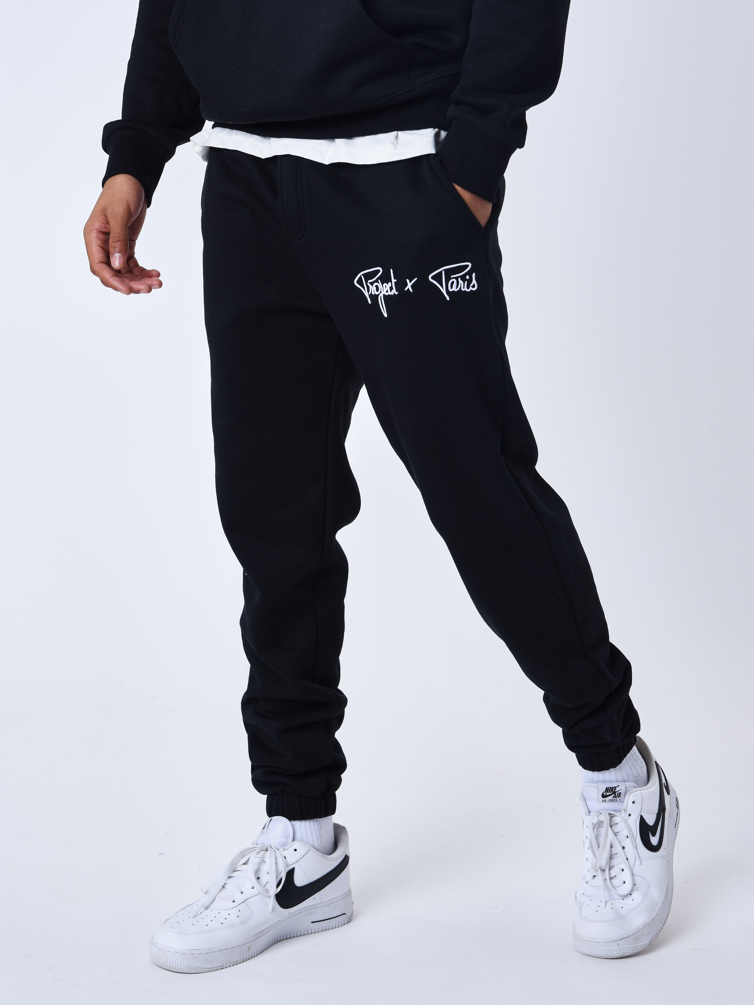 Stickad logotyp elastisk midjeband joggingbyxor-4