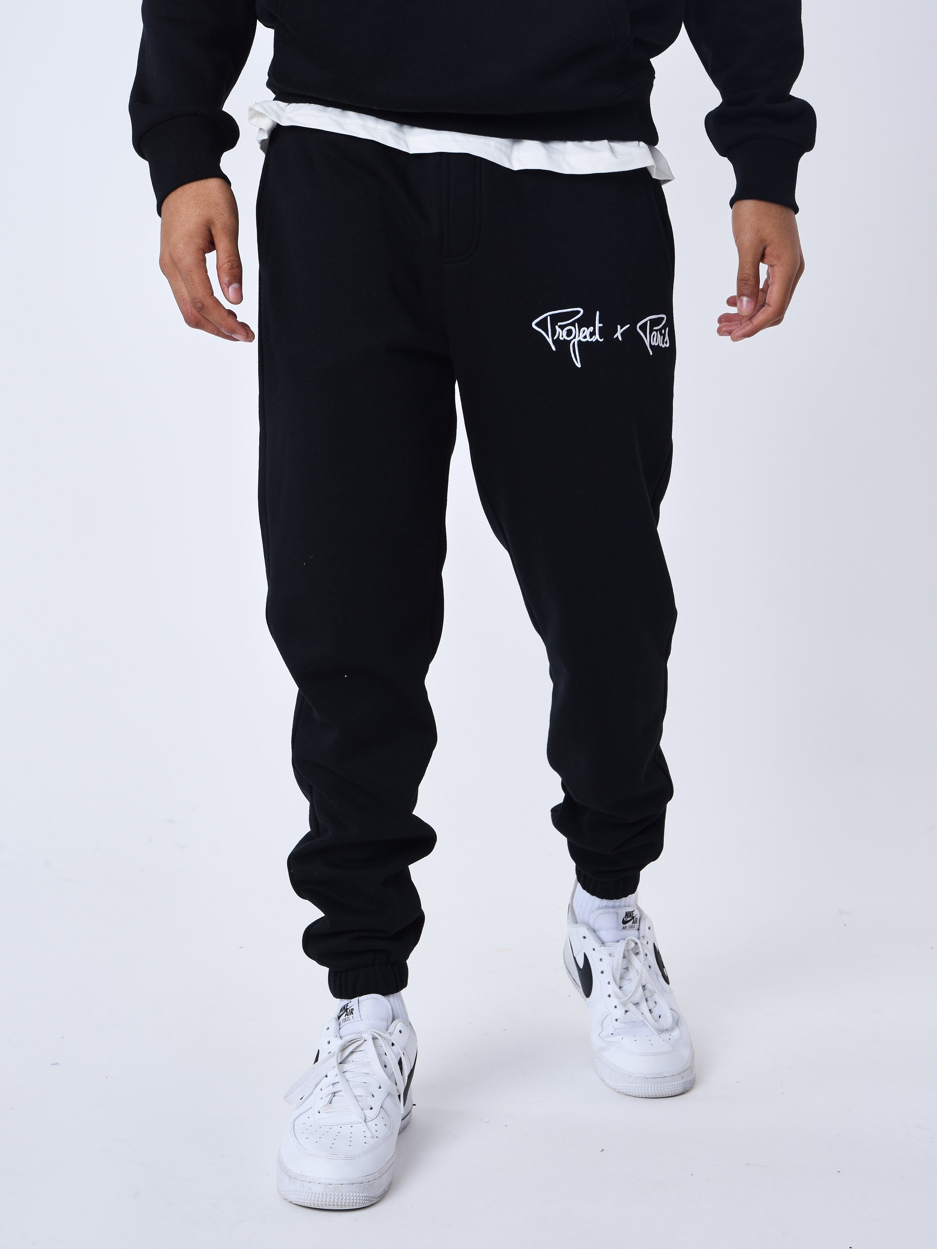 Stickad logotyp elastisk midjeband joggingbyxor-2