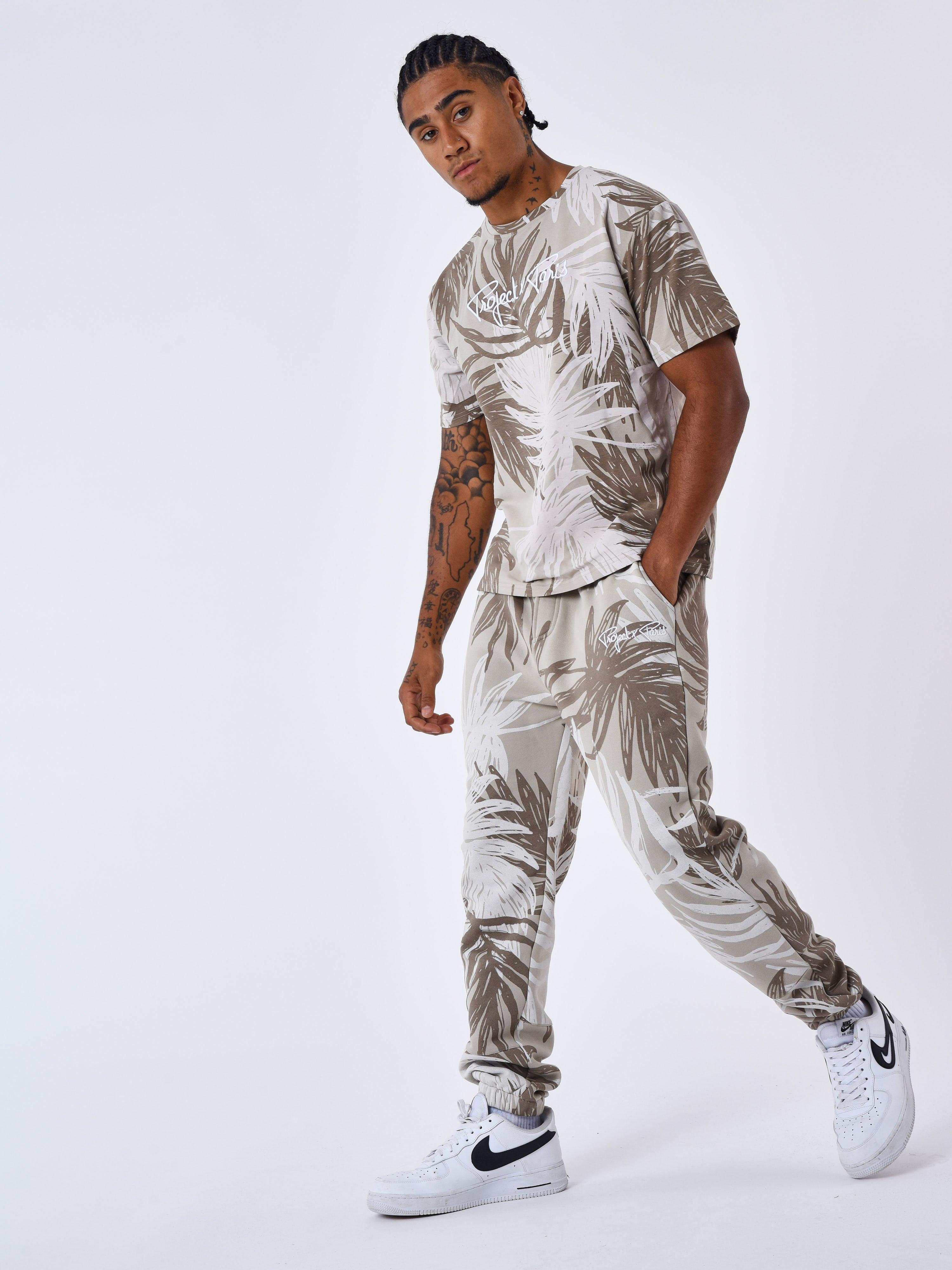 Palm leaf all over print jogger bottoms-4