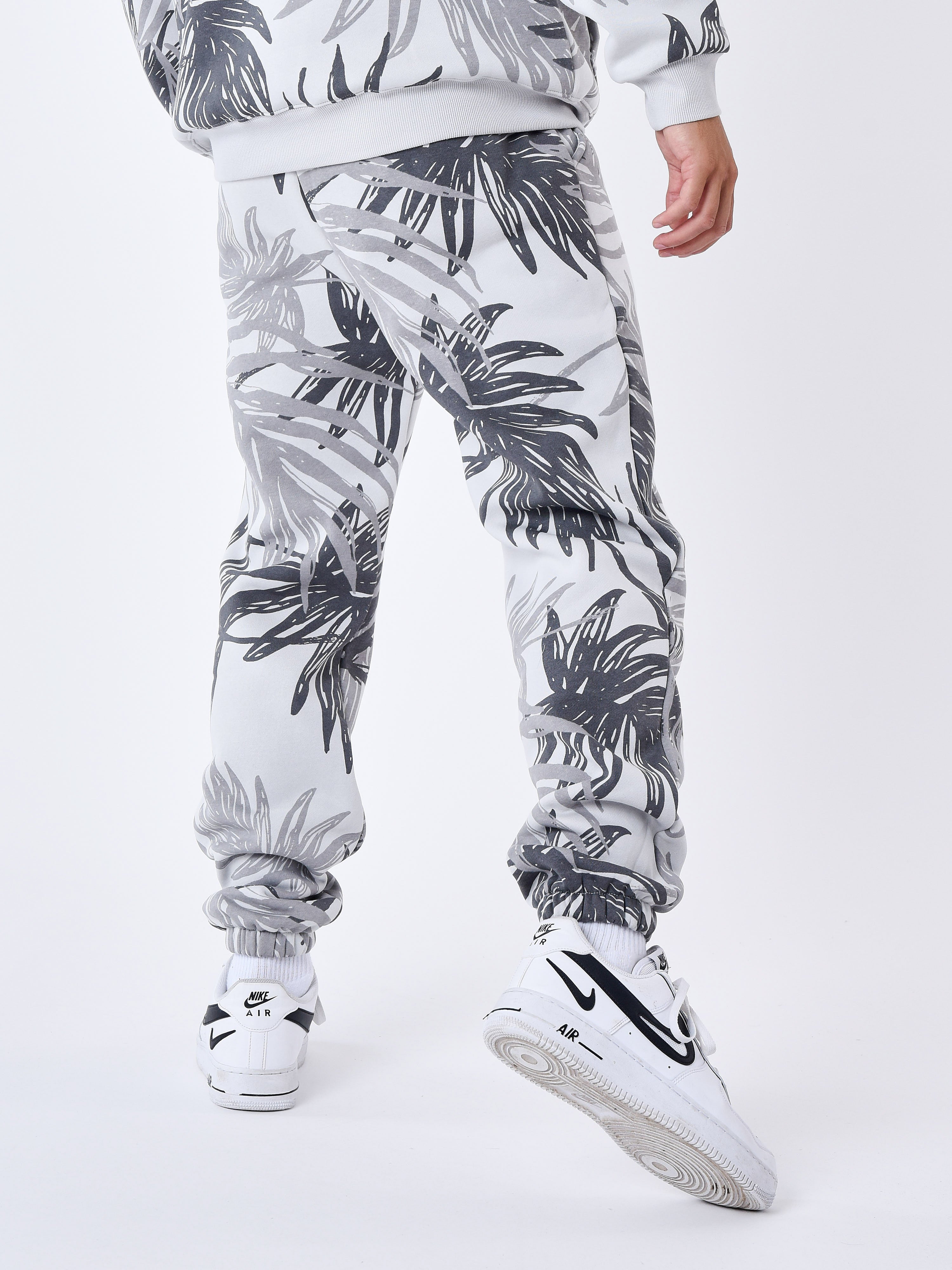 Palm leaf all over print jogger bottoms-3