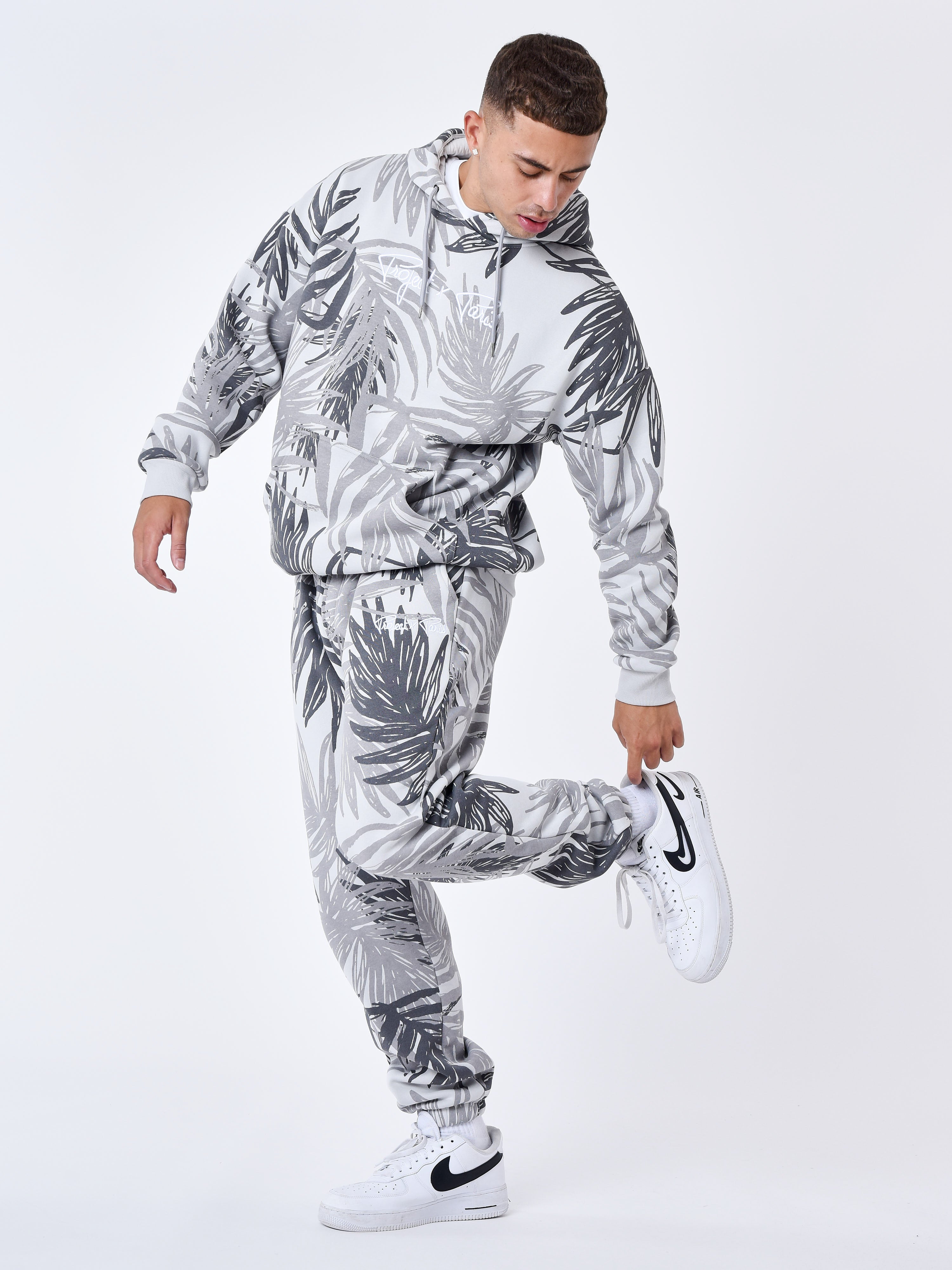 Palm leaf all over print jogger bottoms-6