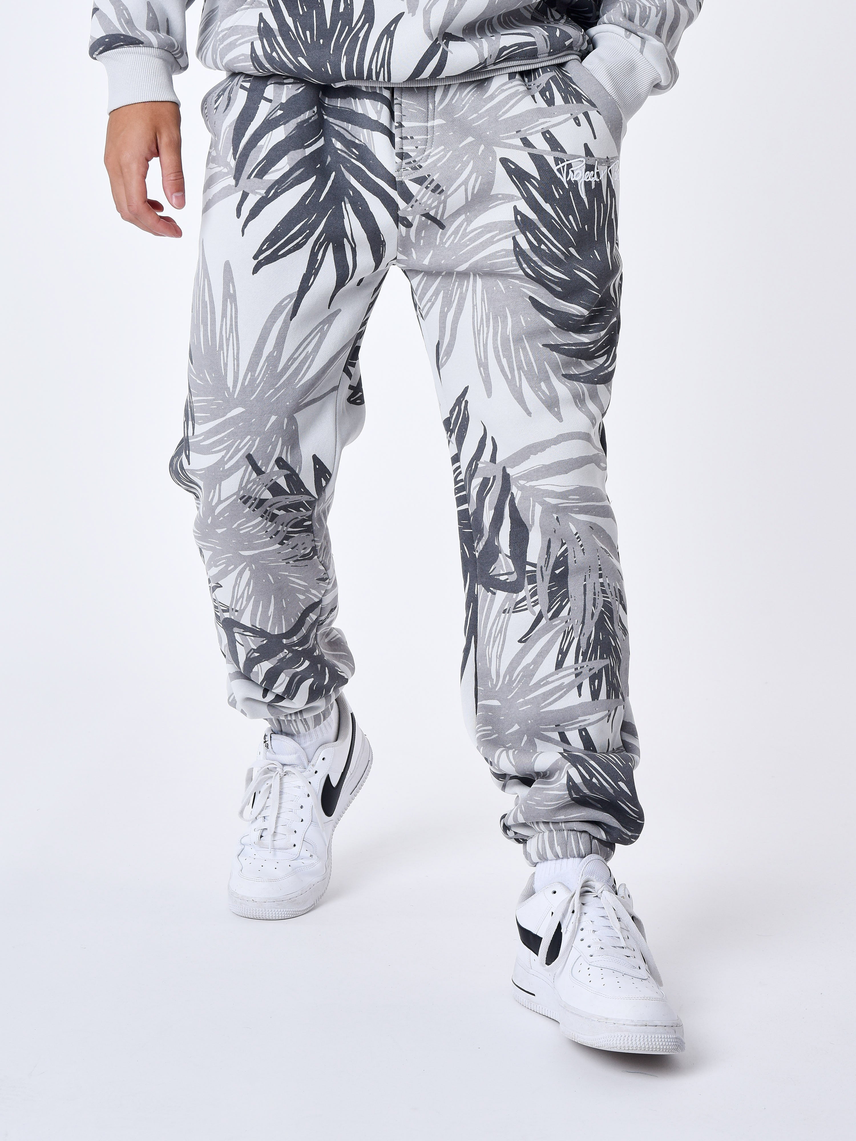 Palm leaf all over print jogger bottoms-2