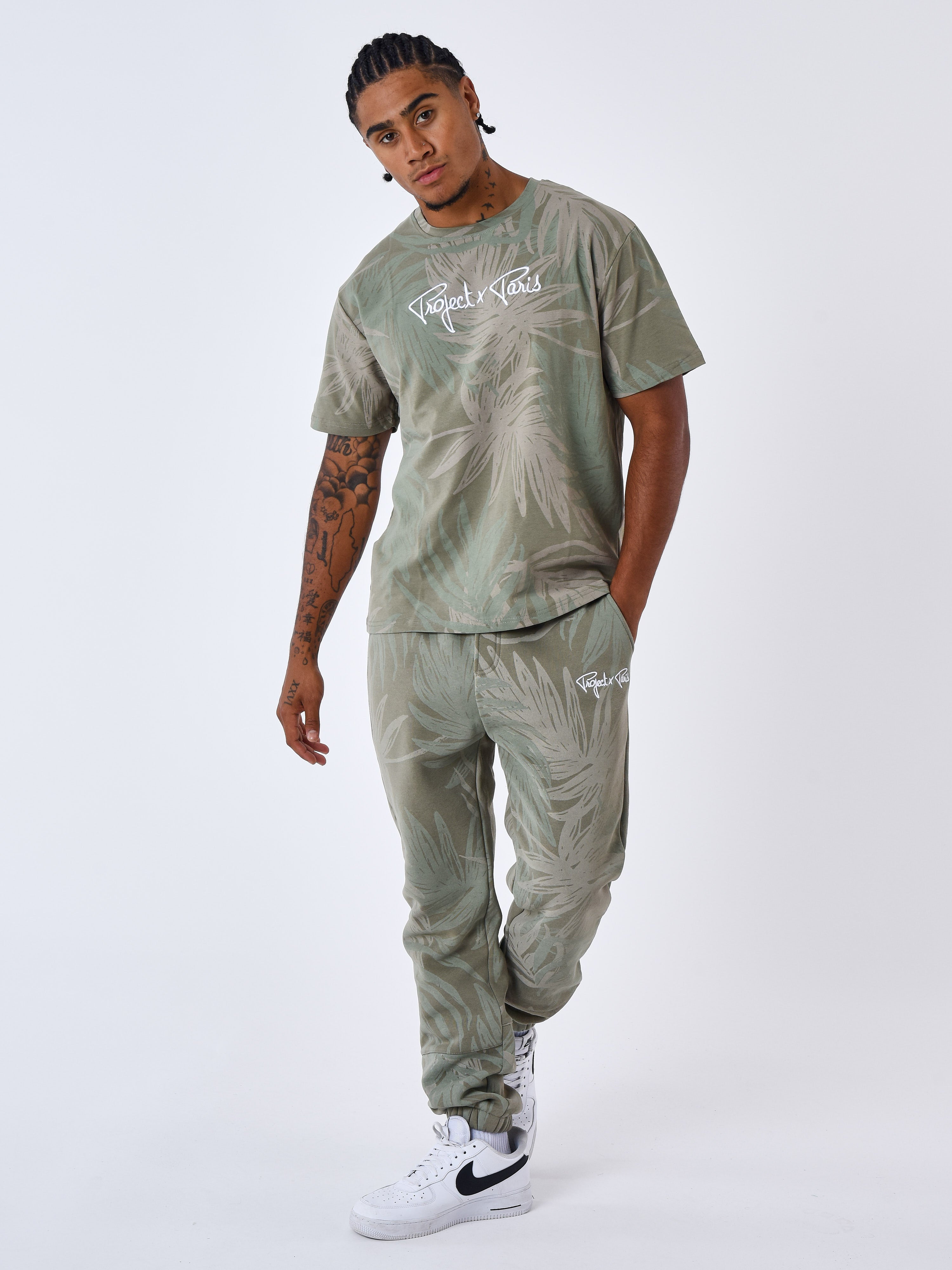 Palm leaf all over print jogger bottoms-1