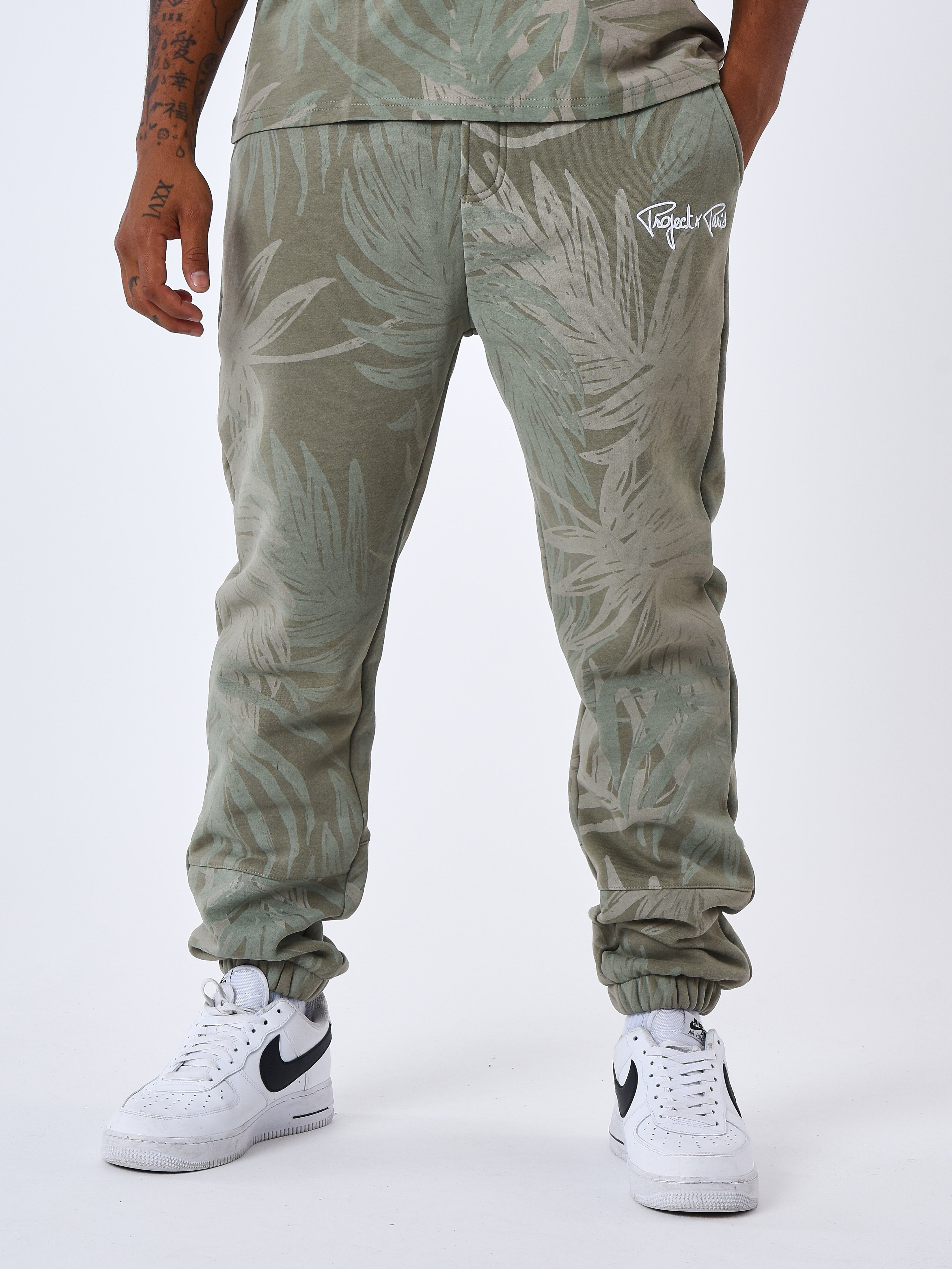 Palm leaf all over print jogger bottoms-2