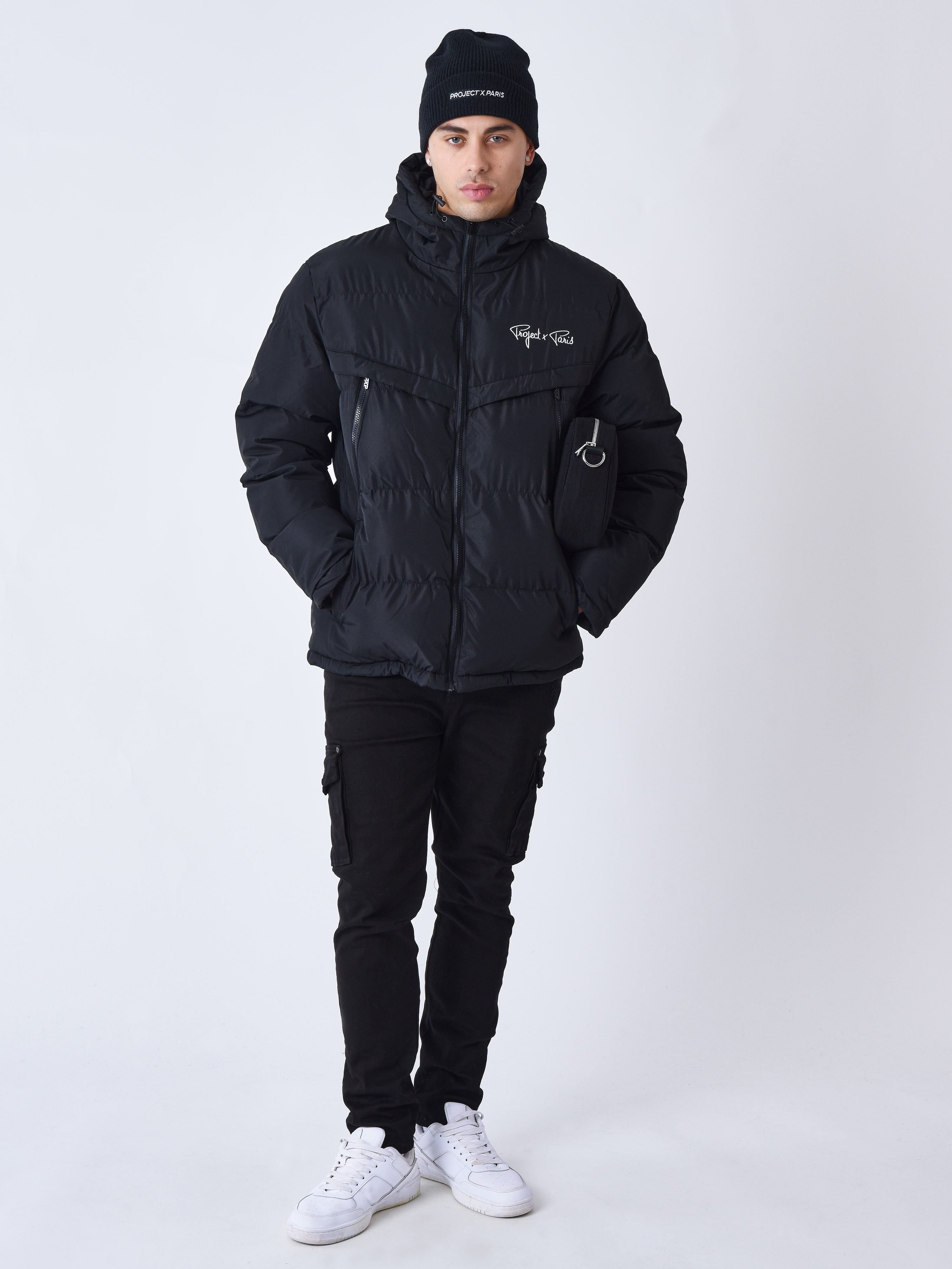 Puffer jacket with pockets and hood-3