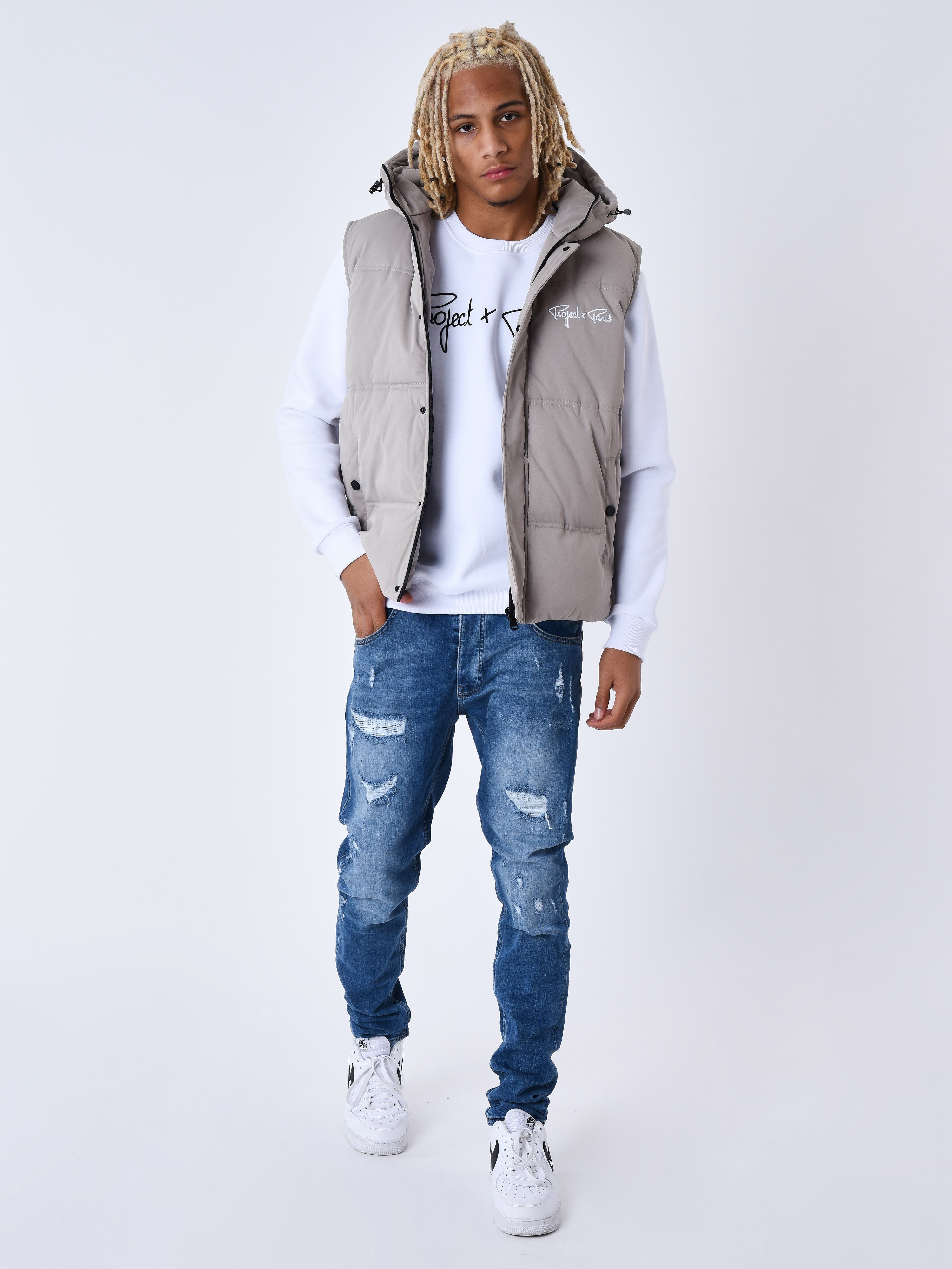 Sleeveless Quilted Jacket Hoodie-3