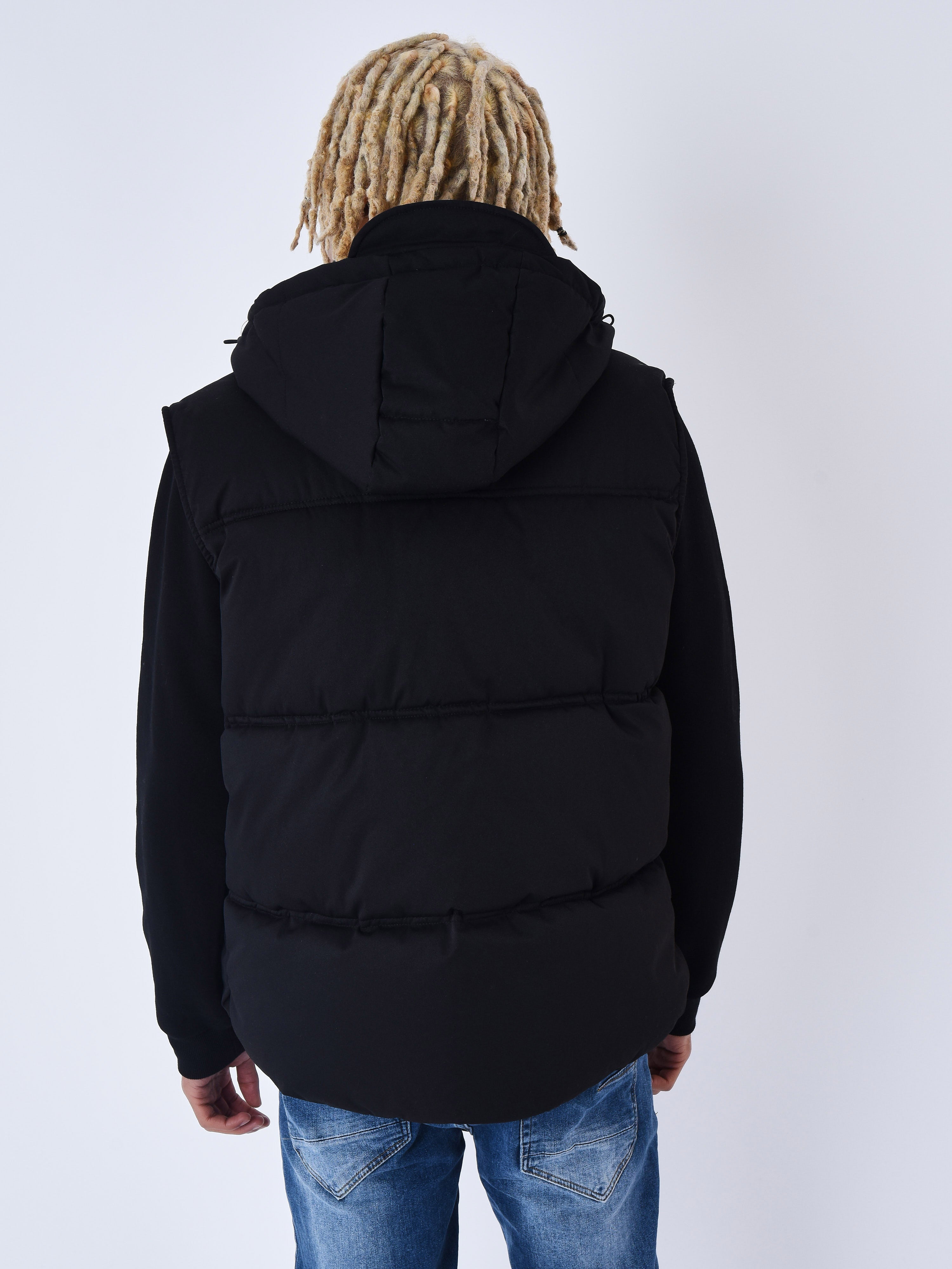 Sleeveless quilted jacket with hood-5
